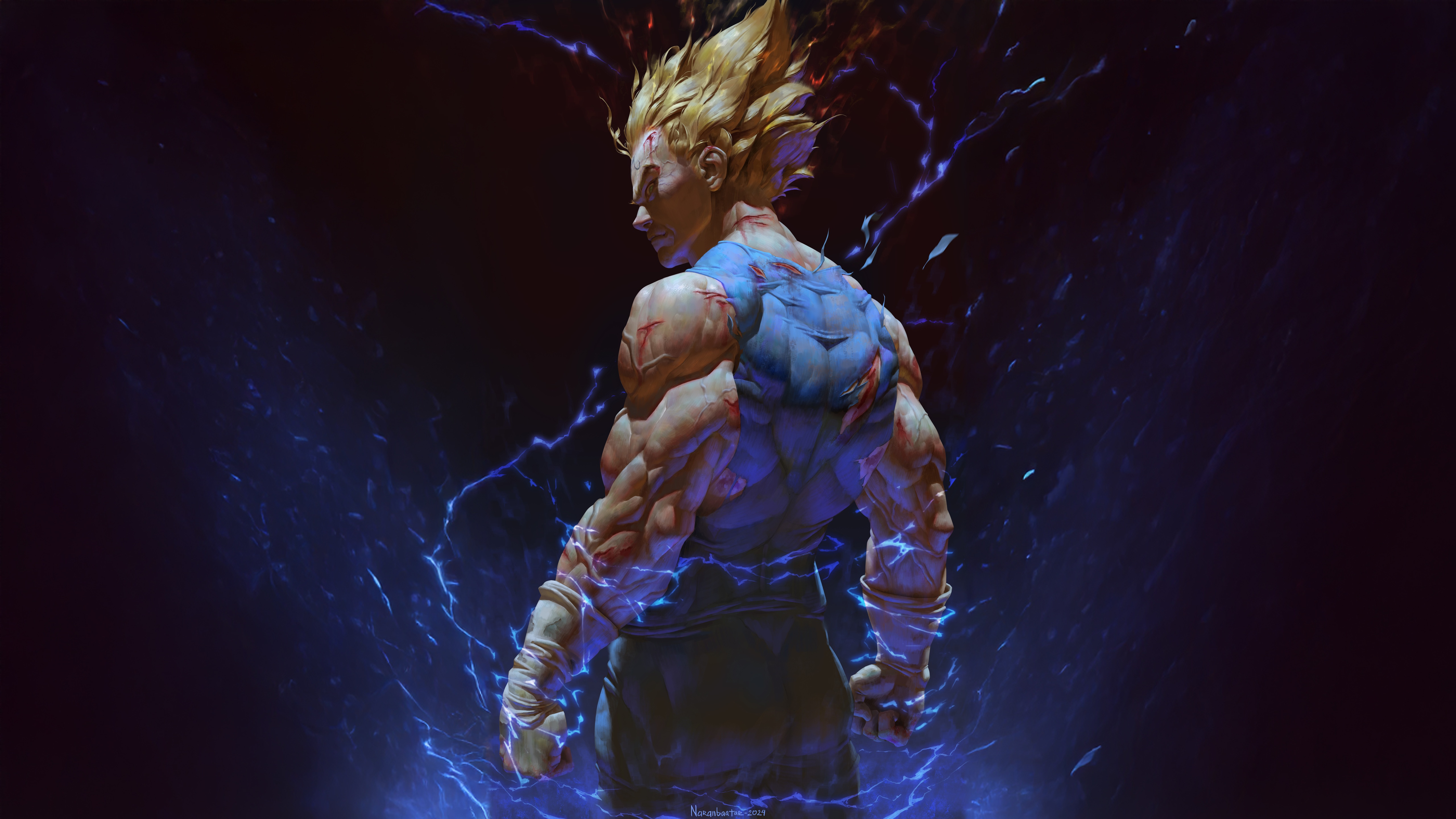 Vegeta in Super Saiyan form with blue lightning HD Wallpaper