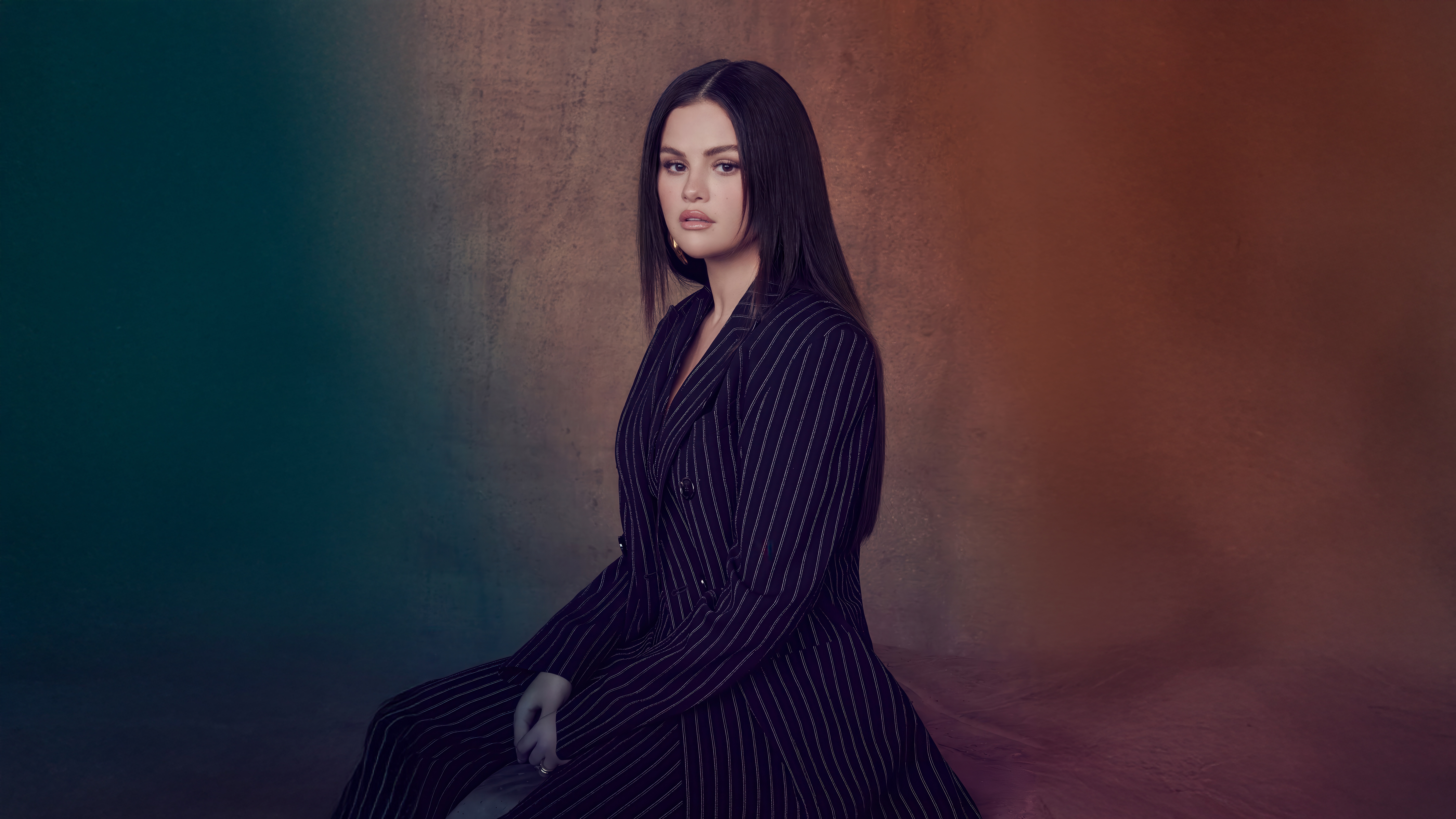 Selena Gomez in a pinstripe suit HD Wallpaper