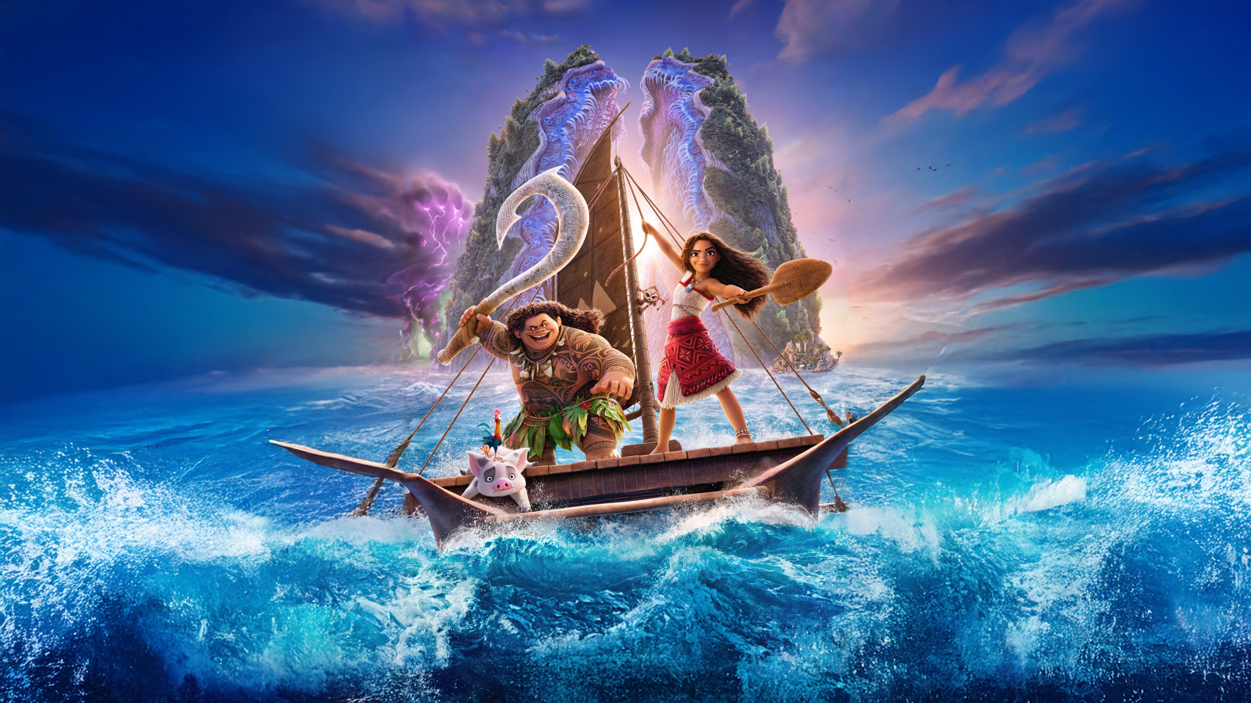 Moana and Maui on a boat HD Wallpaper