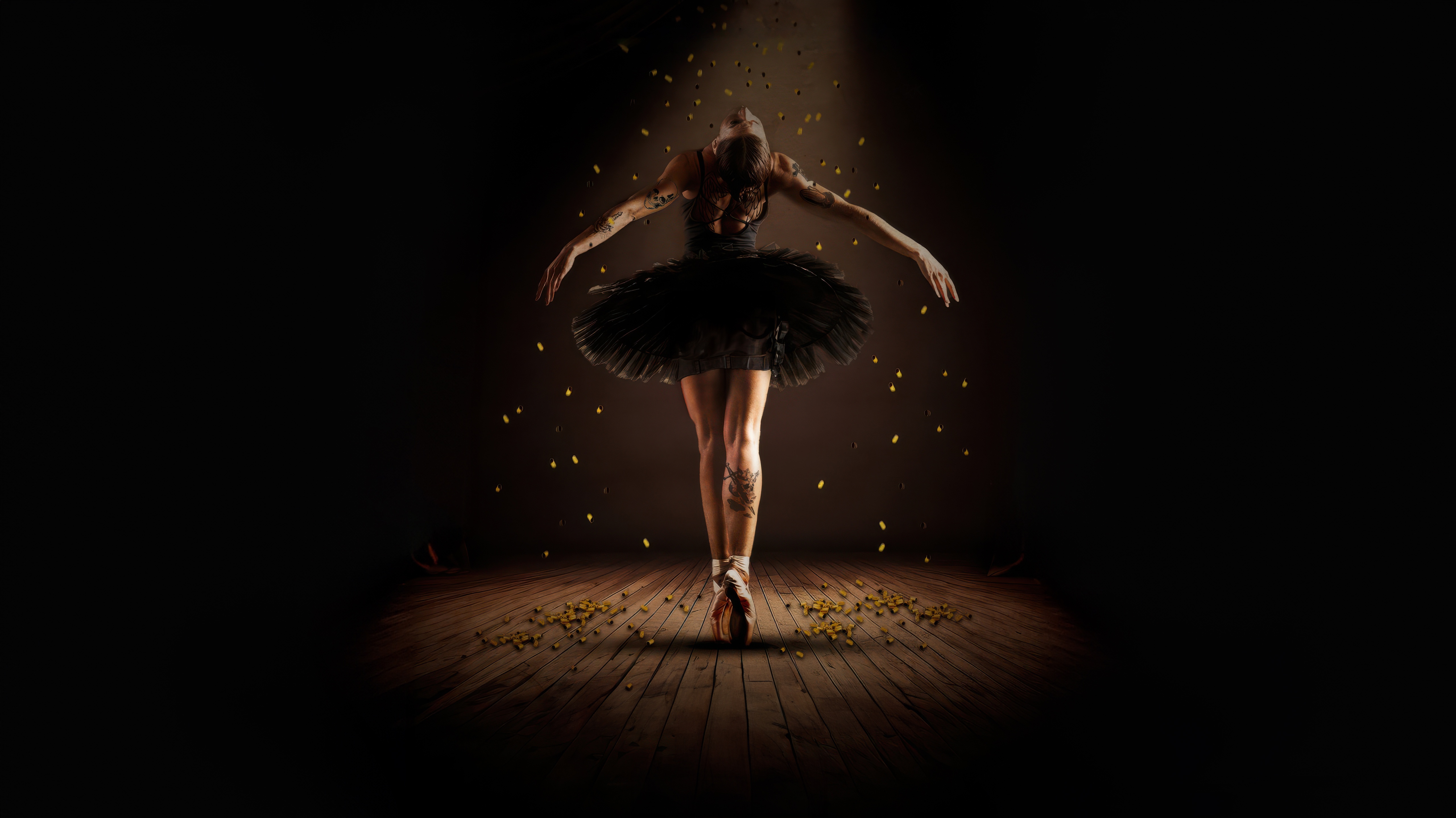 Black Swan Ballerina Performing on Stage HD Wallpaper