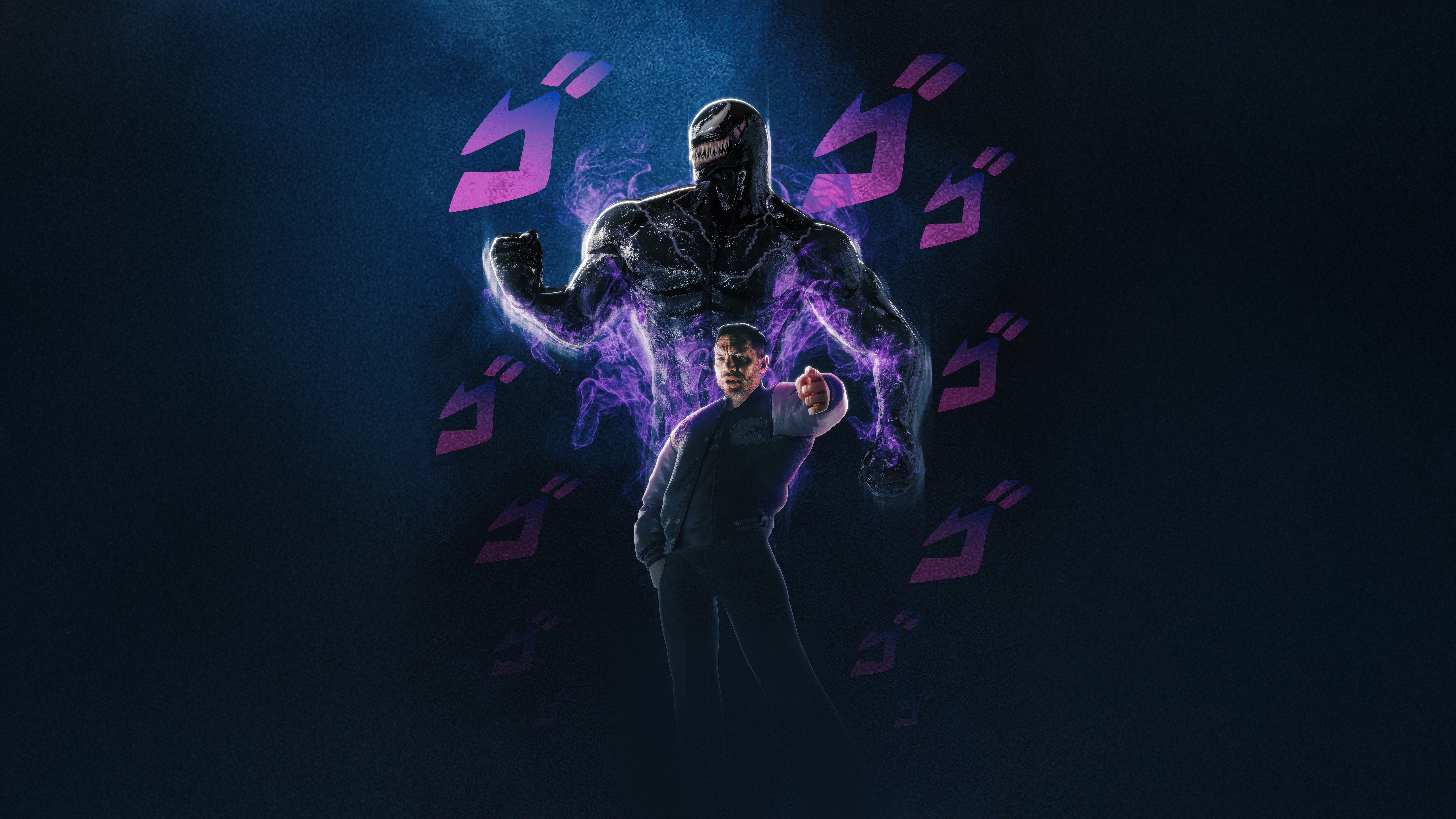 Venom and Eddie Brock with JoJo's Bizarre Adventure symbols HD Wallpaper