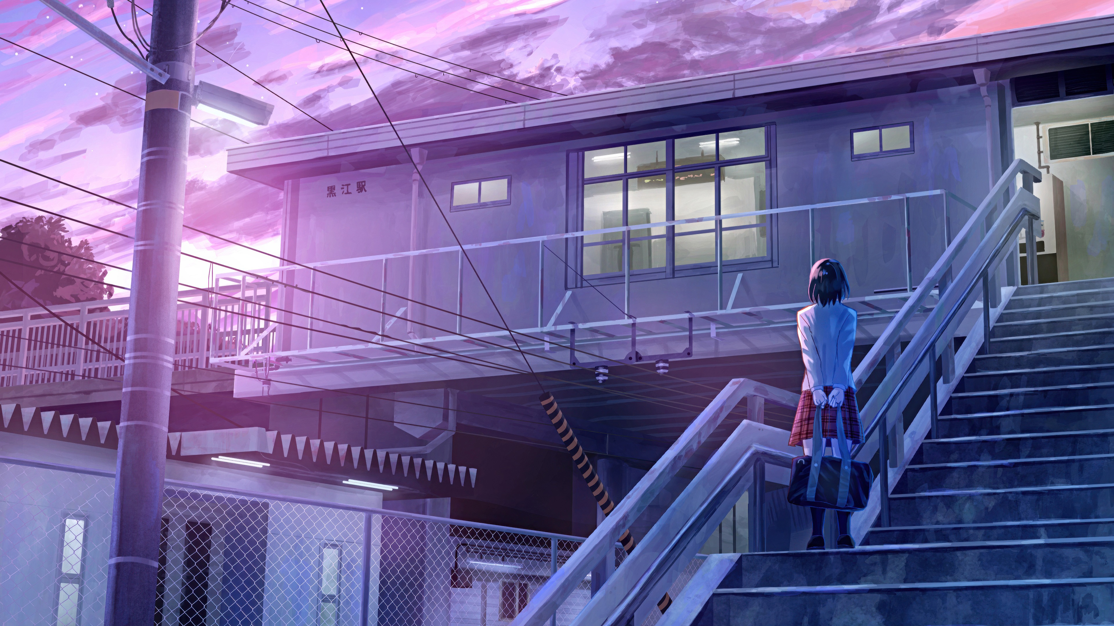Girl at train station during starry night HD Wallpaper