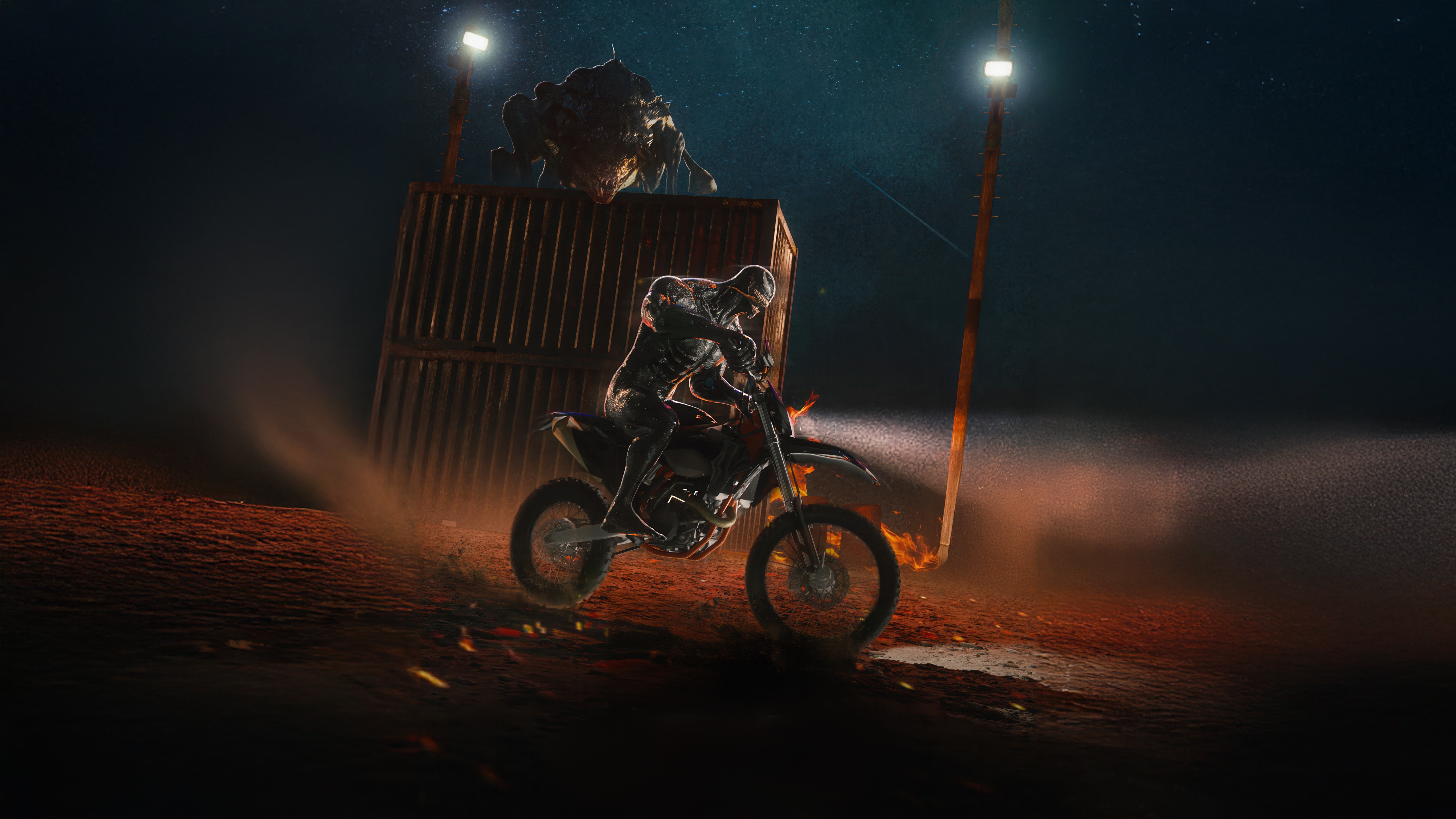 Venom riding a dirt bike at night HD Wallpaper