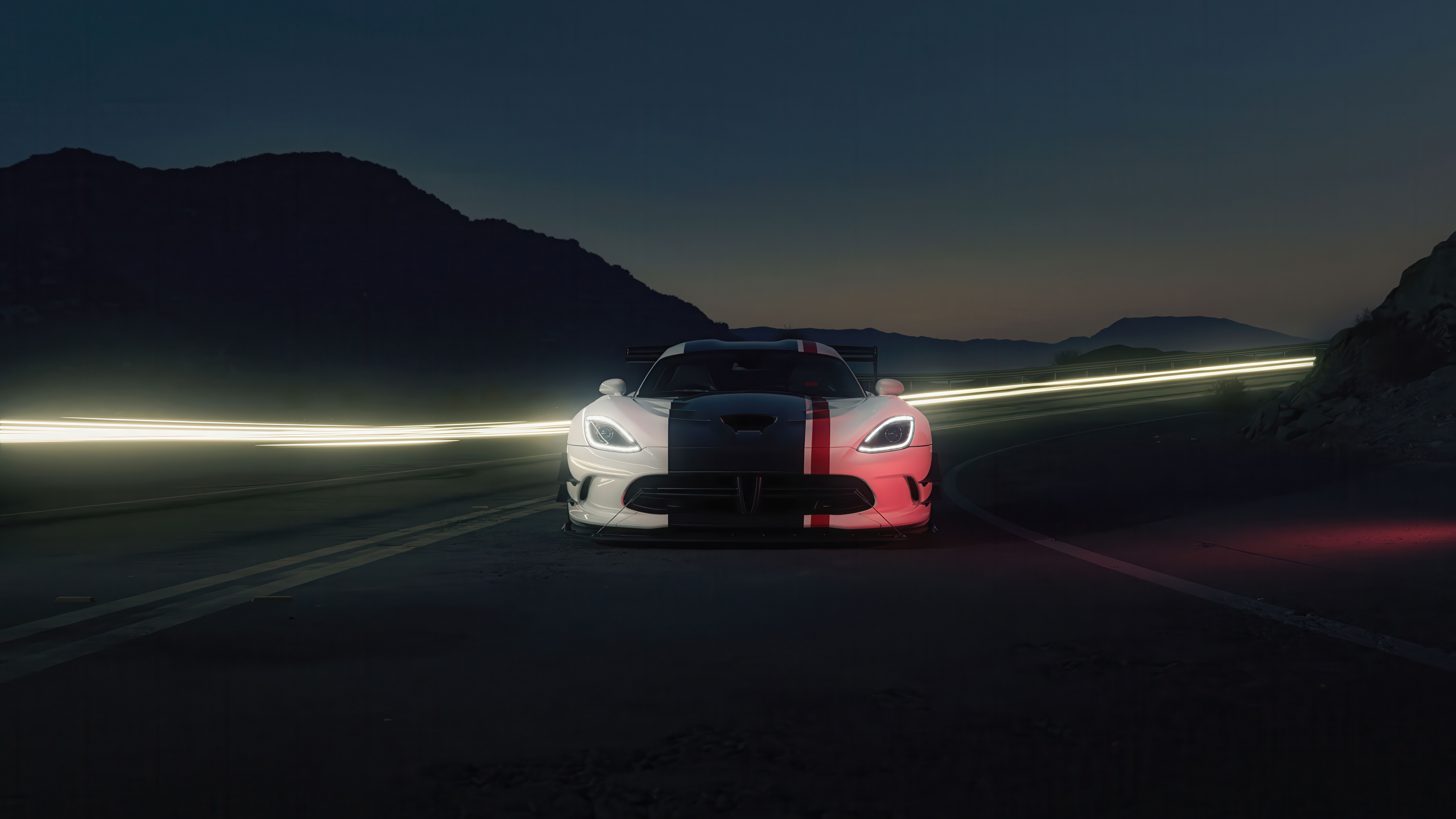 Dodge Viper ACR on a dark road at night HD Wallpaper