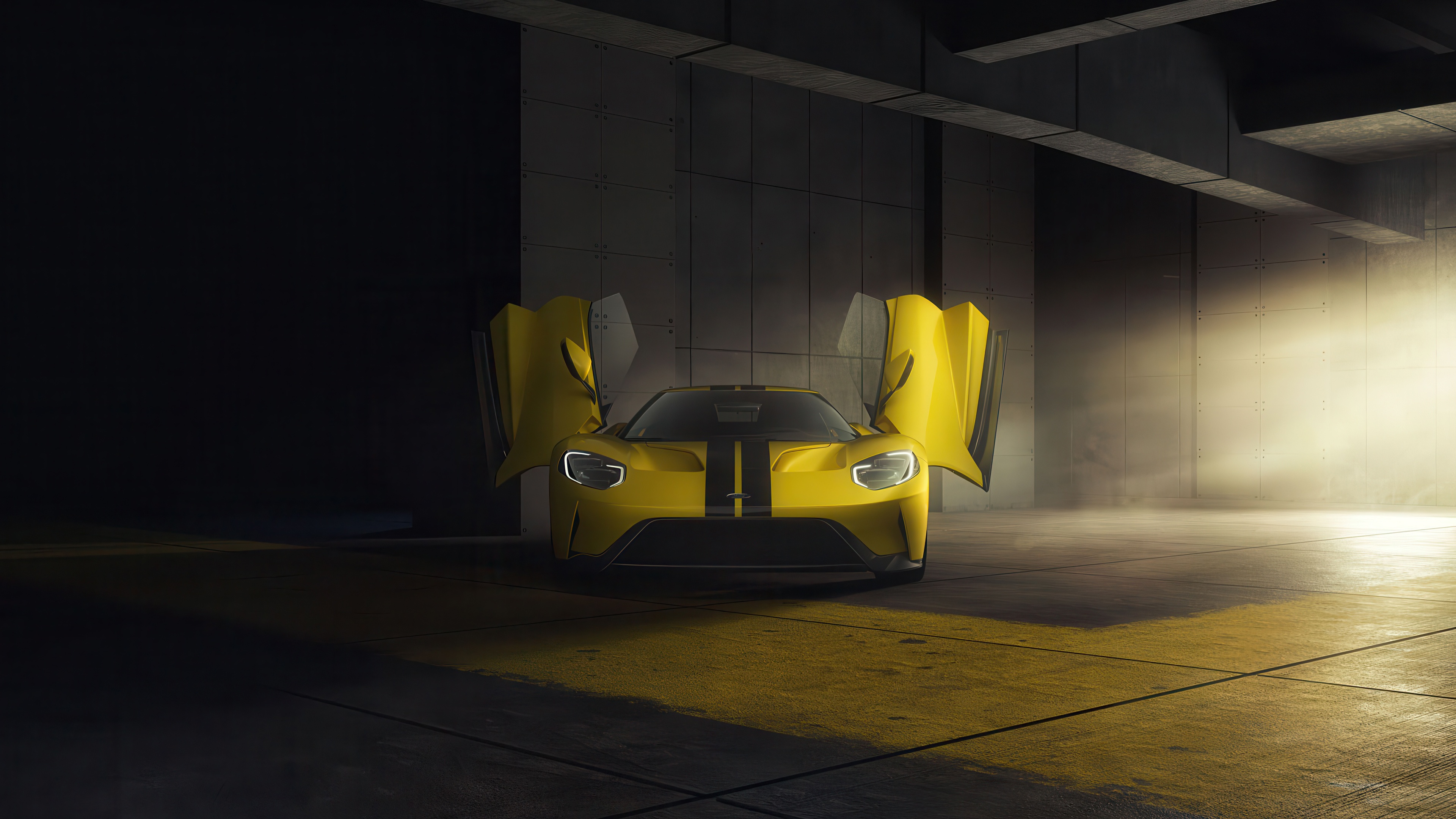 Yellow Ford GT with Butterfly Doors HD Wallpaper