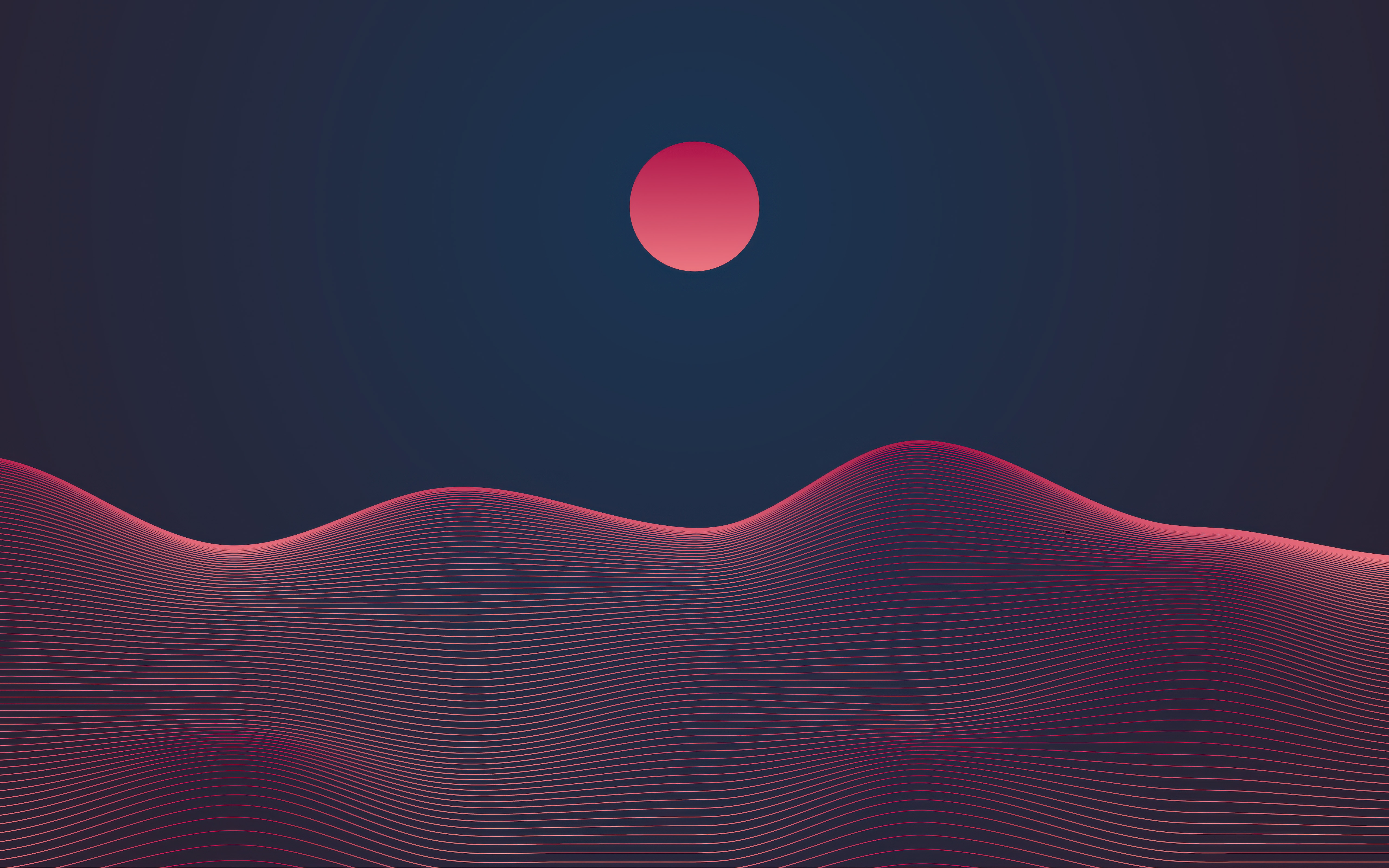 Minimalist abstract landscape with red sun and dunes HD Wallpaper