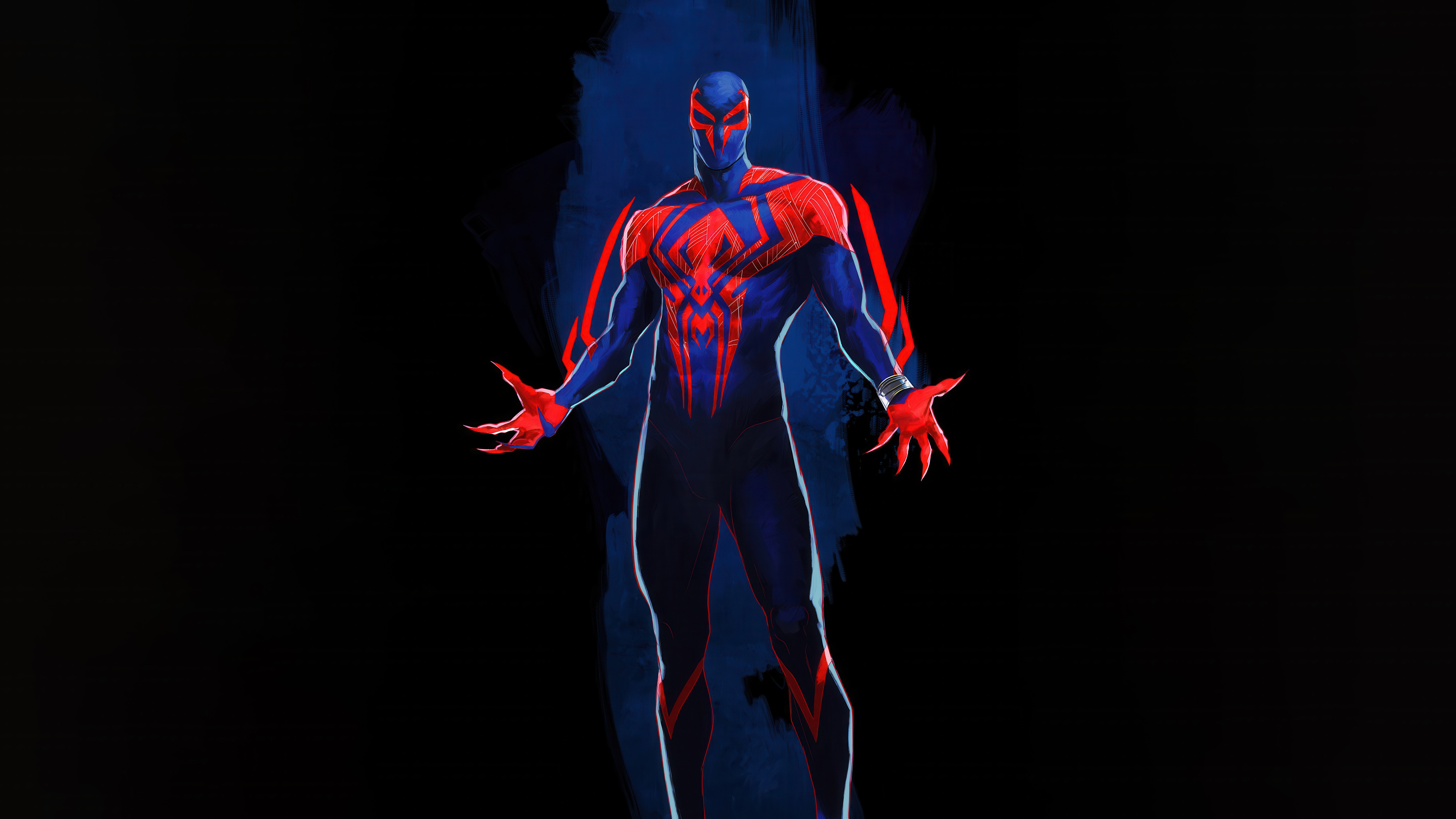 Spider-Man 2099 standing against a dark background HD Wallpaper