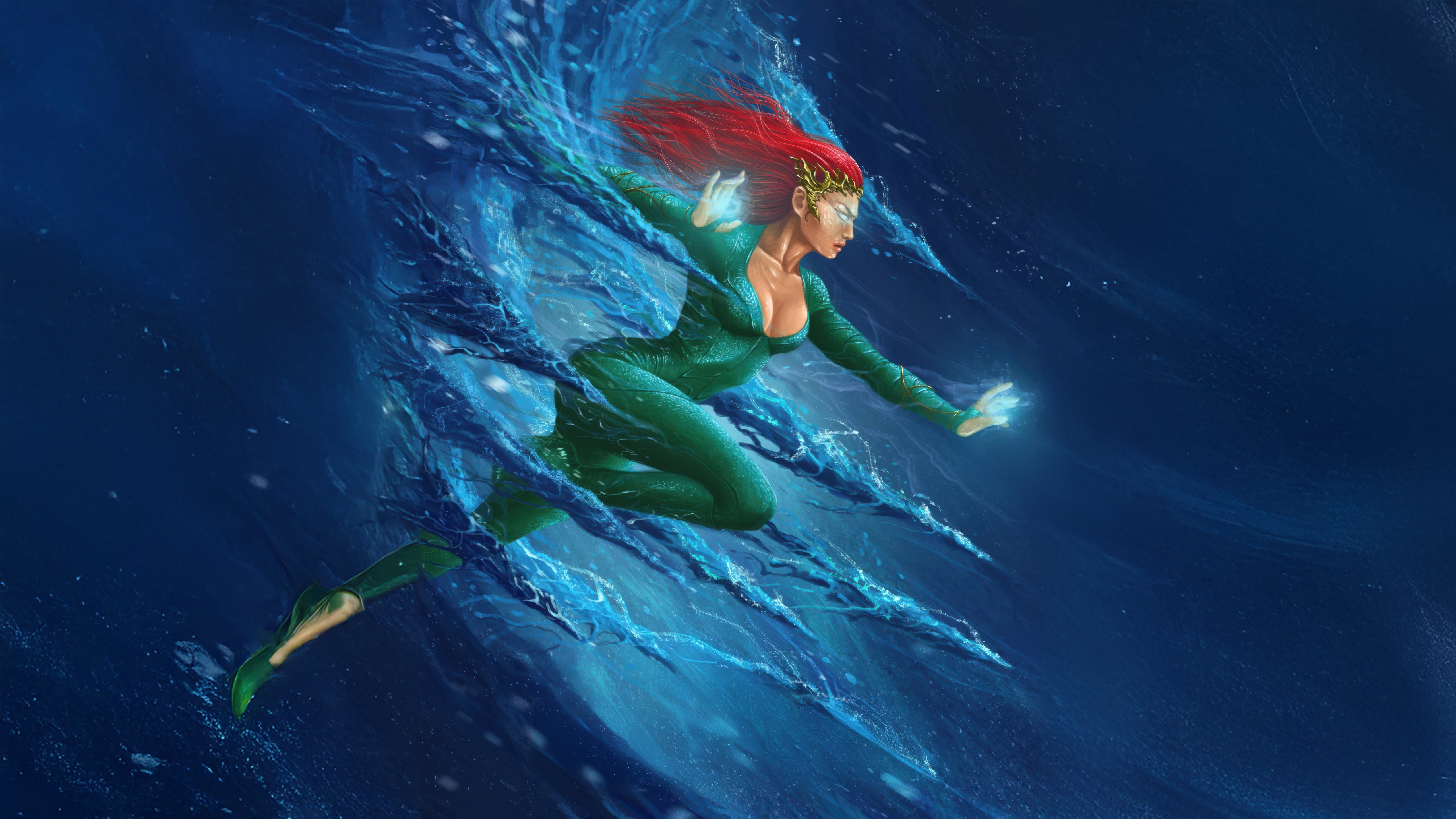 Mera controlling water in a blue ocean HD Wallpaper