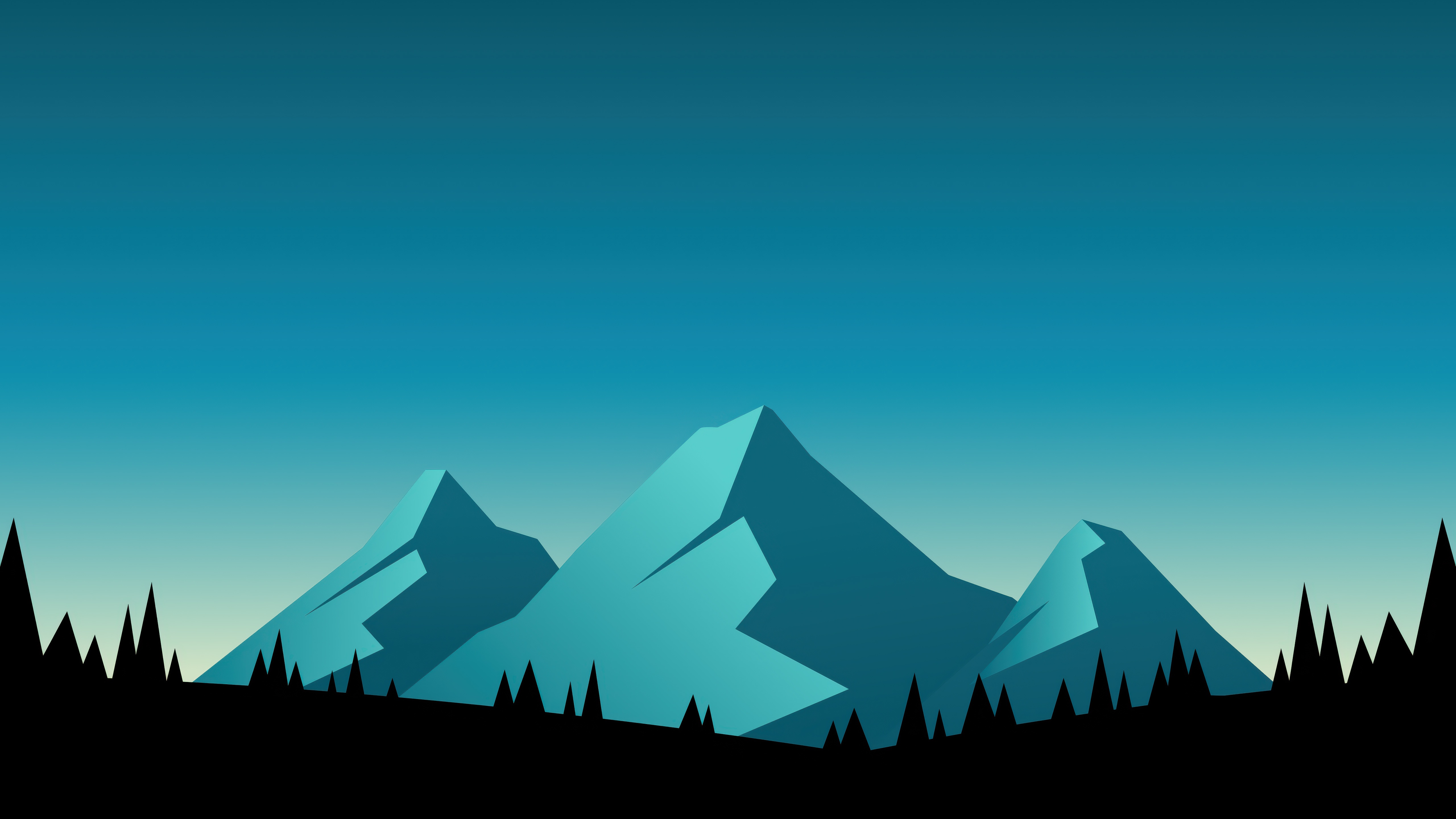 Minimalist Mountains Landscape with Forest Silhouette HD Wallpaper