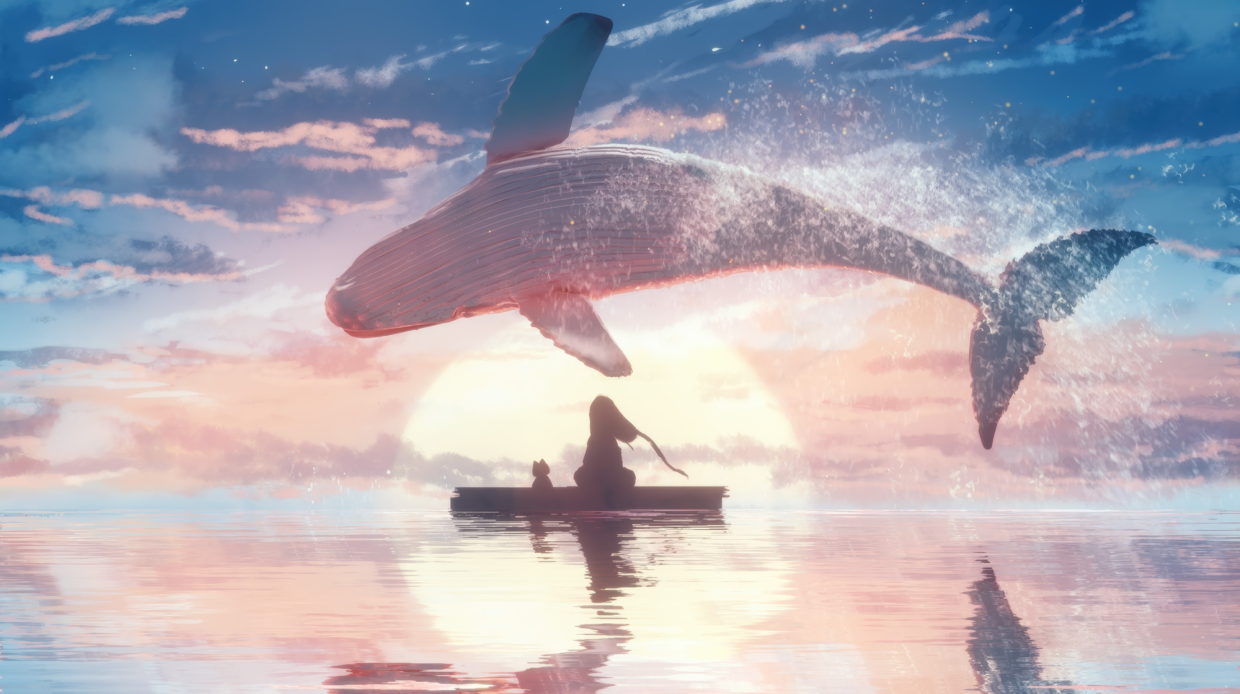 The Legend of Hei: Whale and Girl in Boat HD Wallpaper