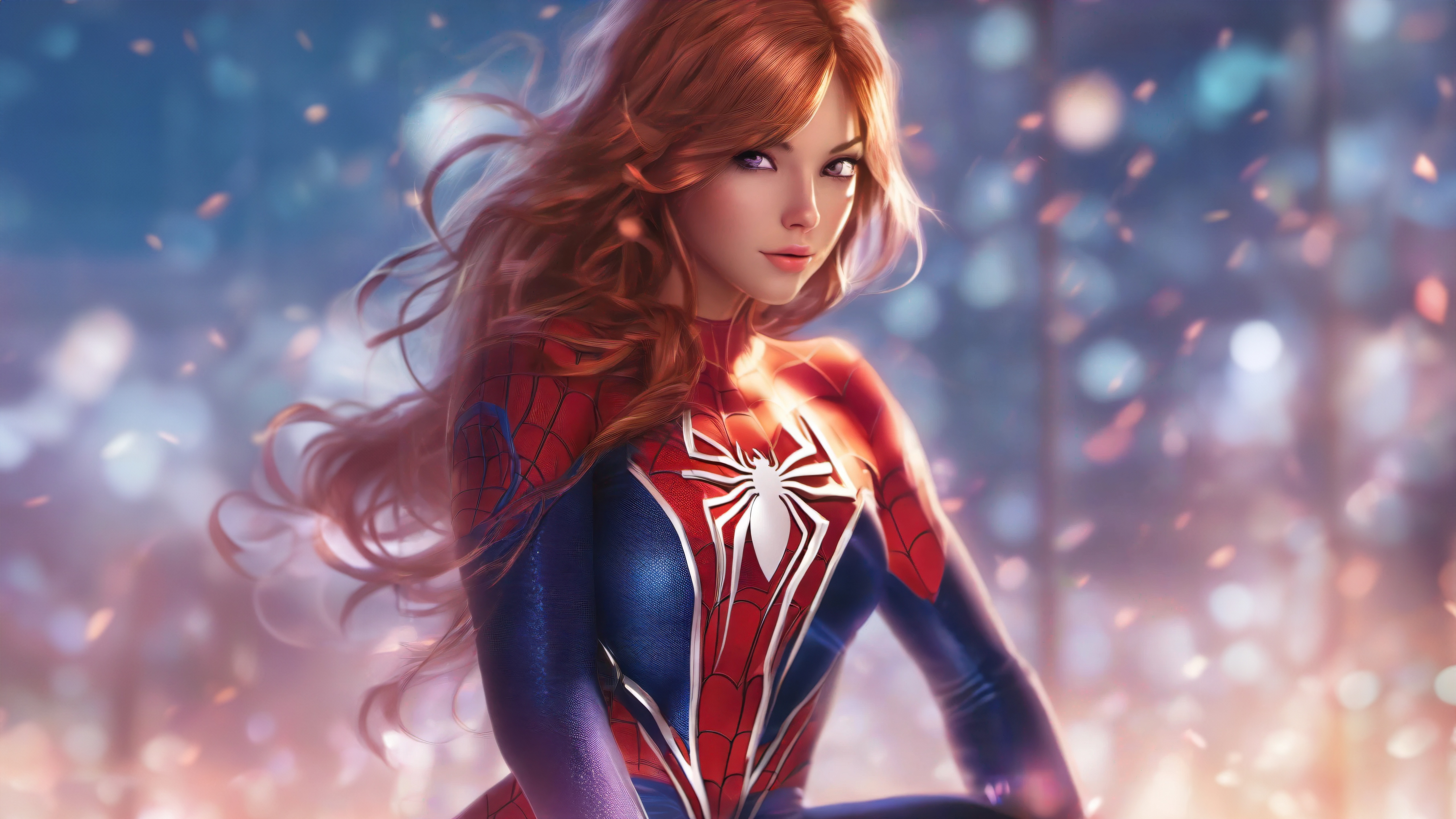 Spider-Woman with flowing red hair HD Wallpaper