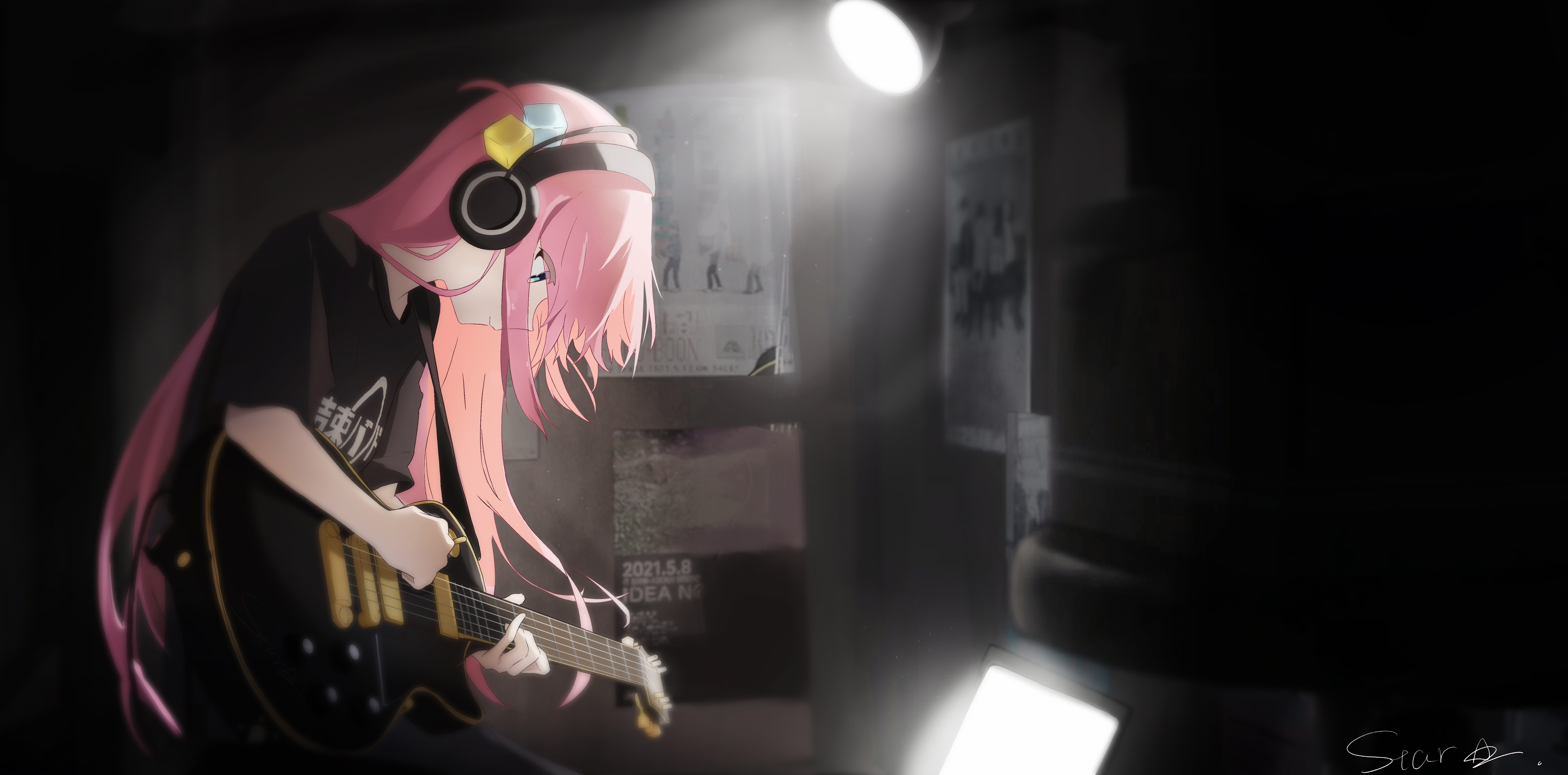 Bocchi the Rock! Hitori Gotoh playing guitar HD Wallpaper