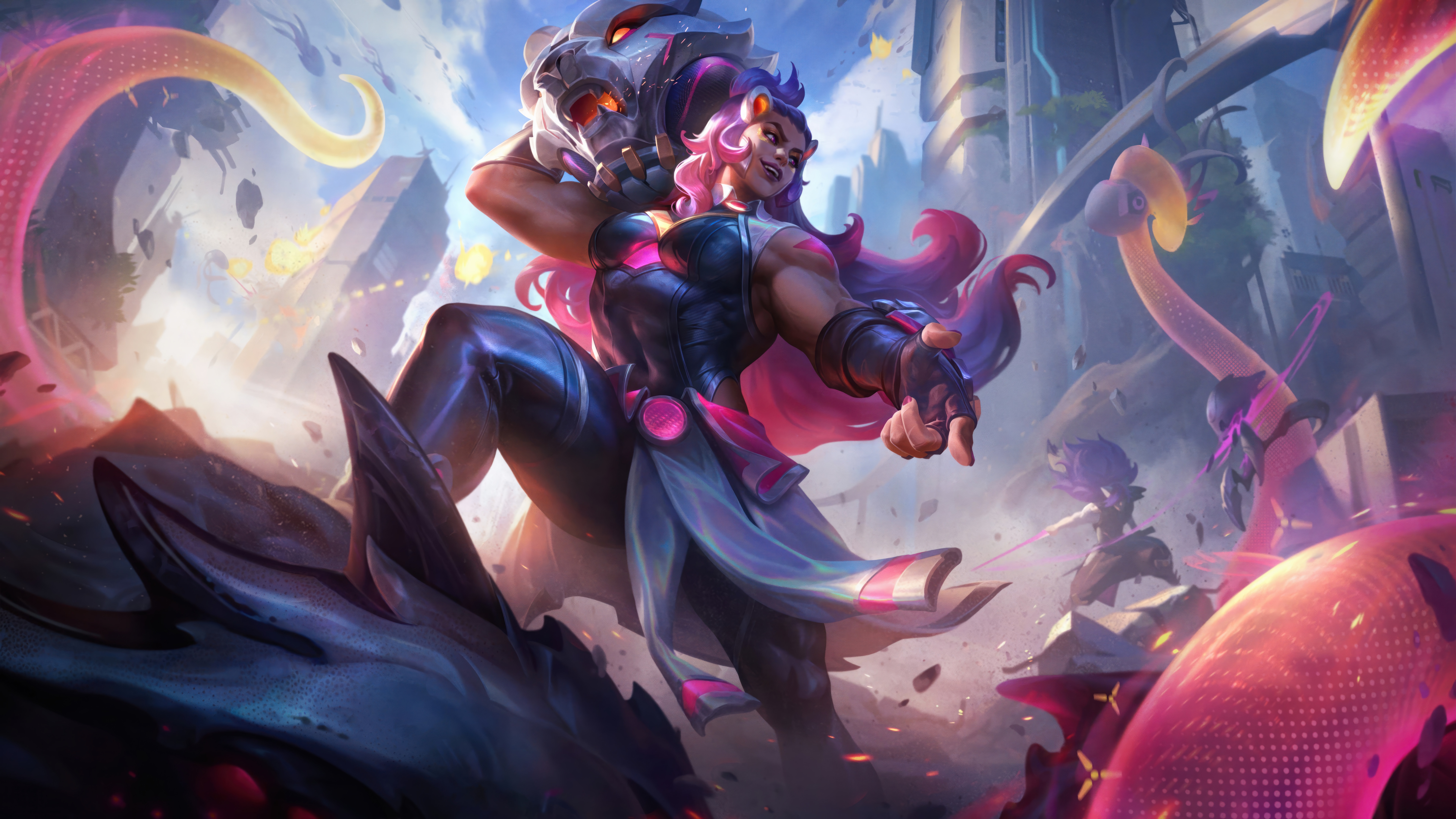 Illaoi from League of Legends with a creature HD Wallpaper