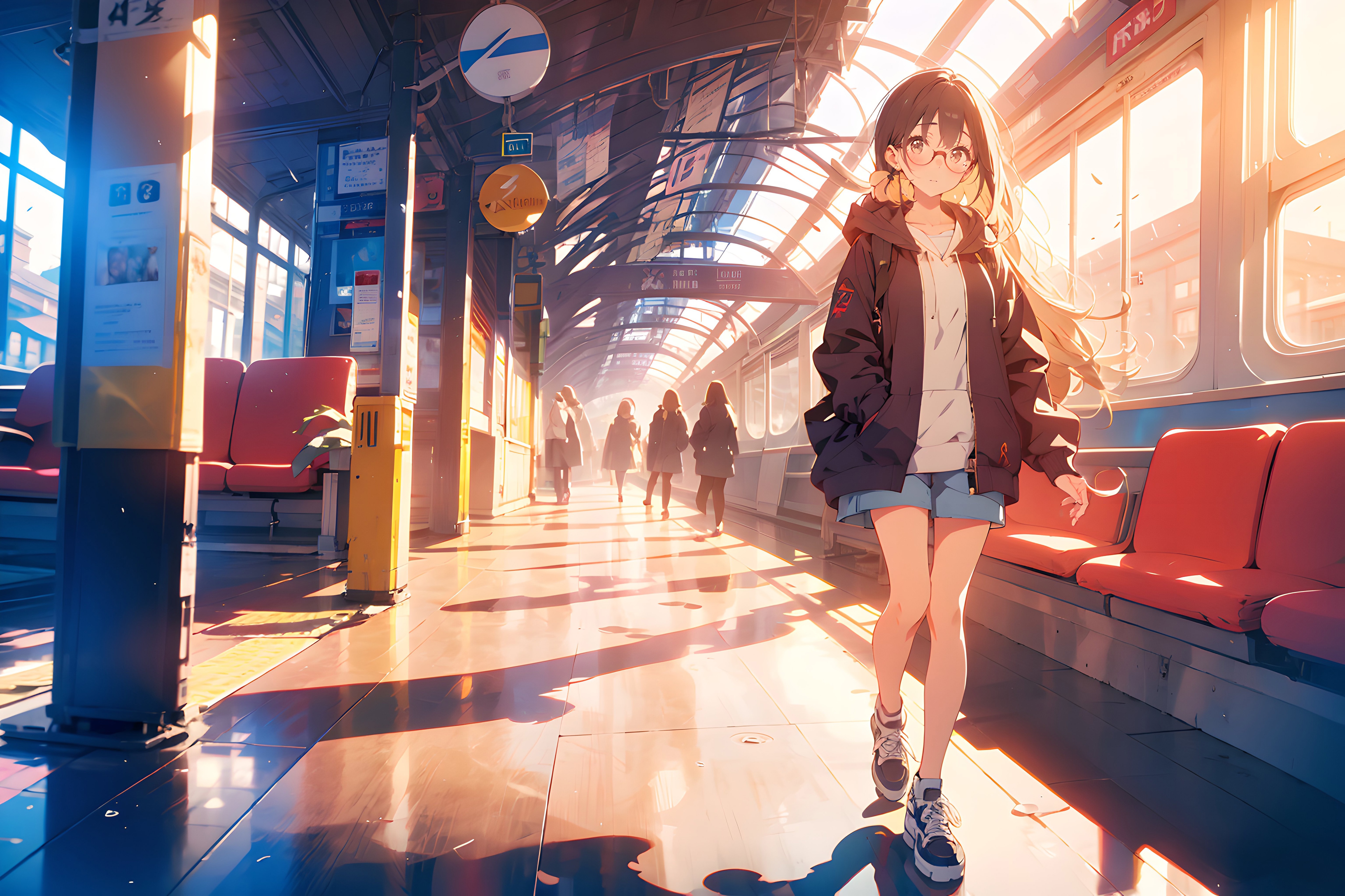 Anime girl walking on a train platform HD Wallpaper