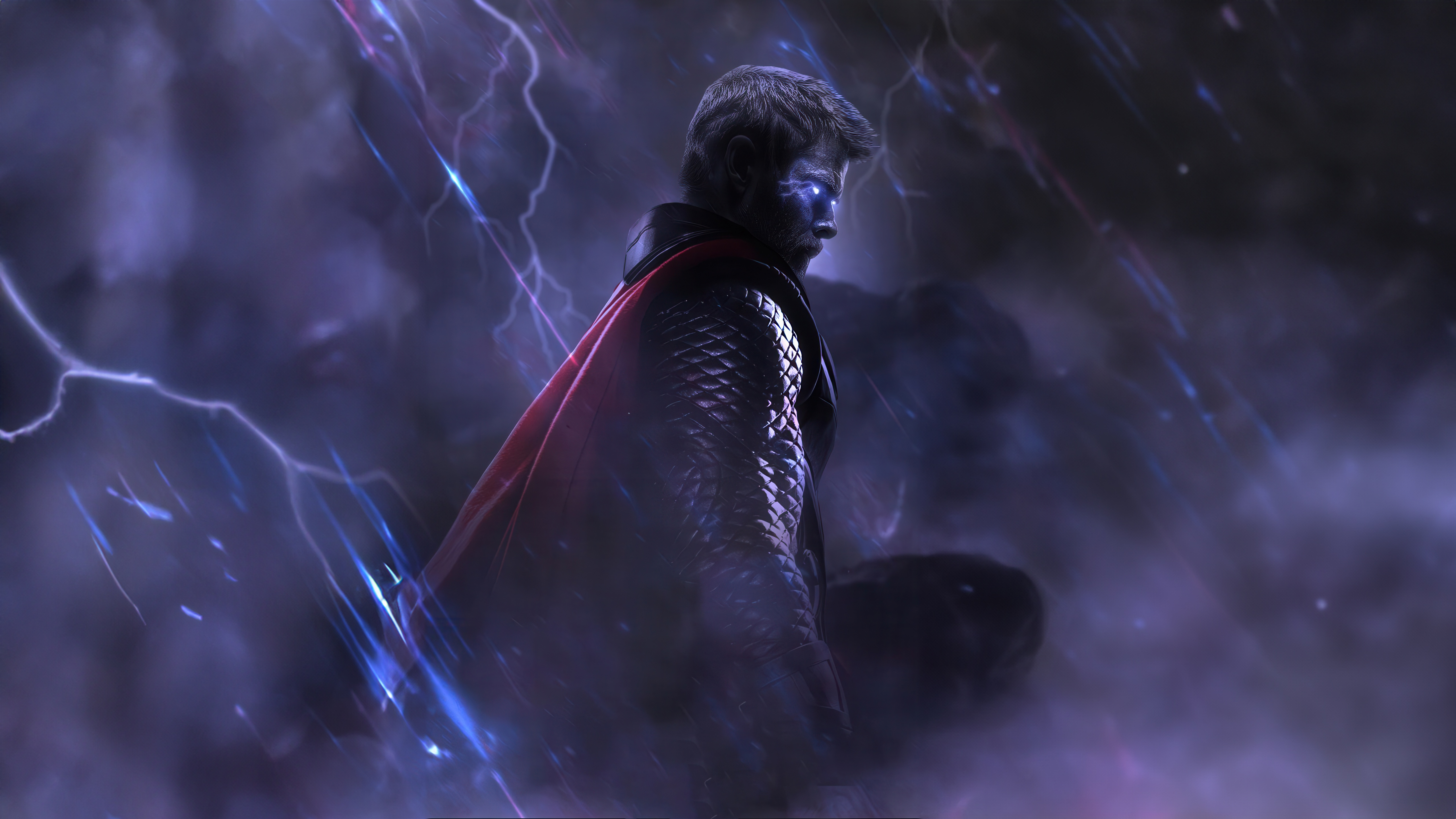 Thor in a stormy, lightning-filled environment HD Wallpaper