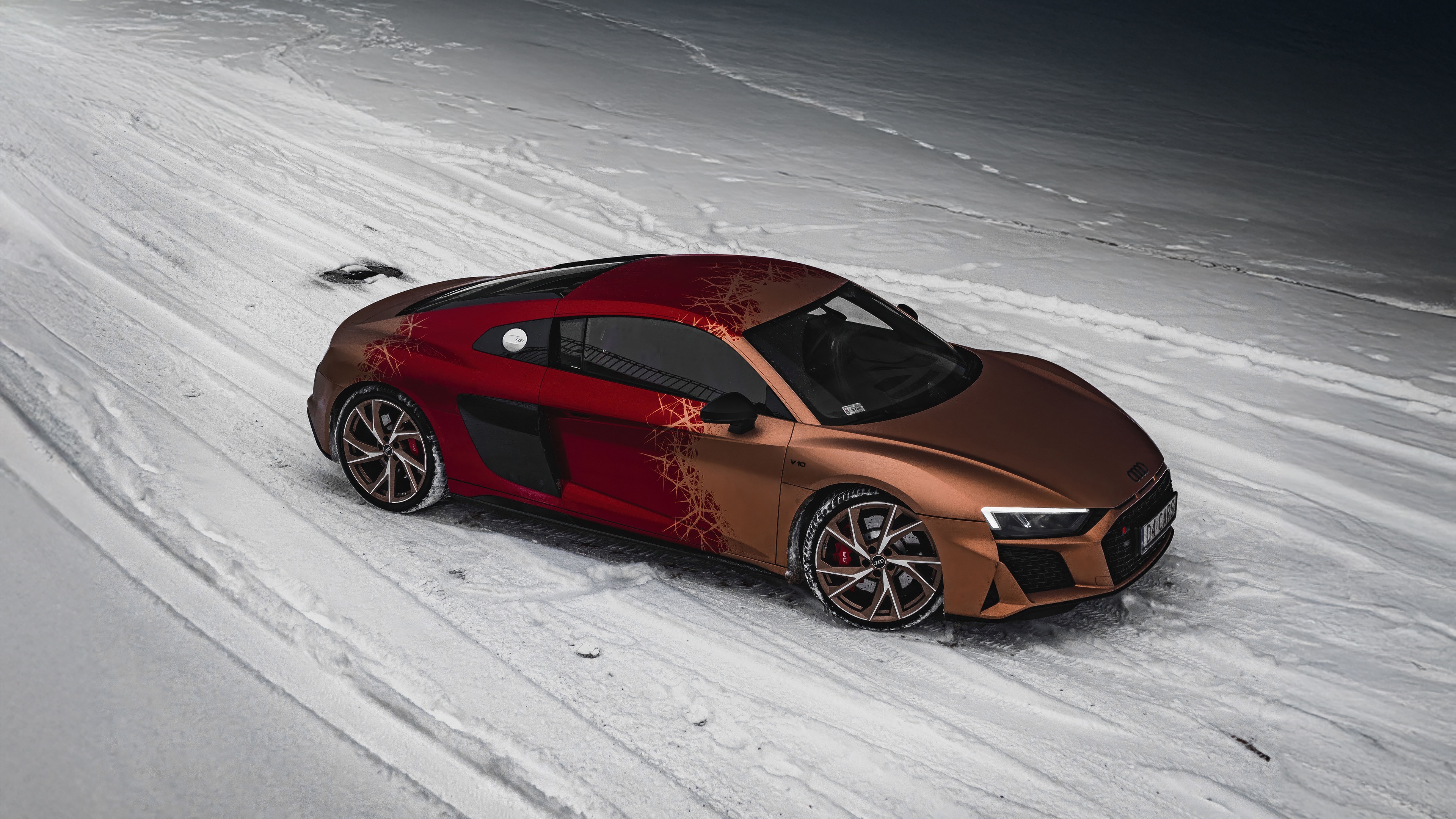 Audi R8 in the snow HD Wallpaper