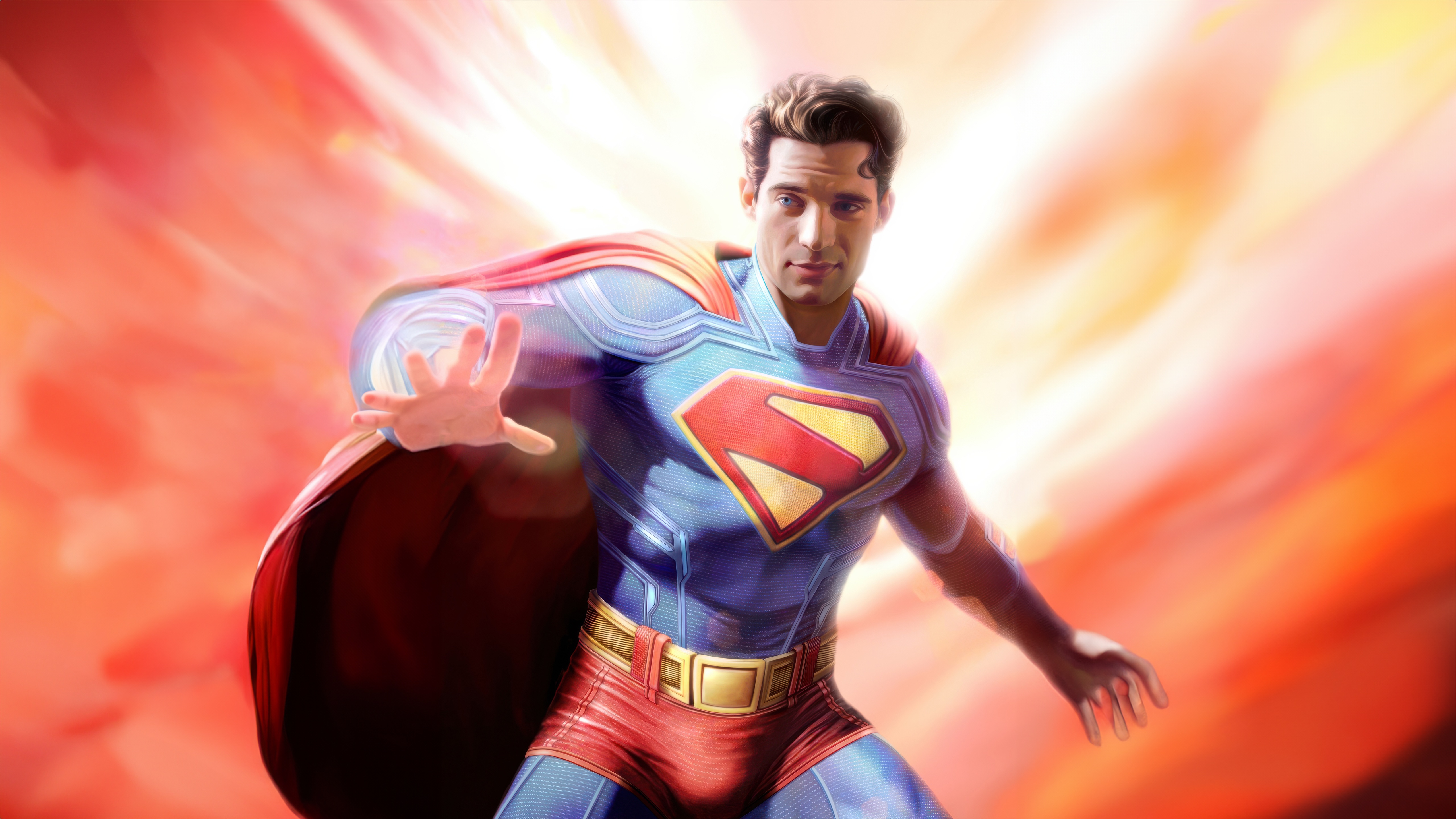 Superman in a modern suit with a red cape HD Wallpaper