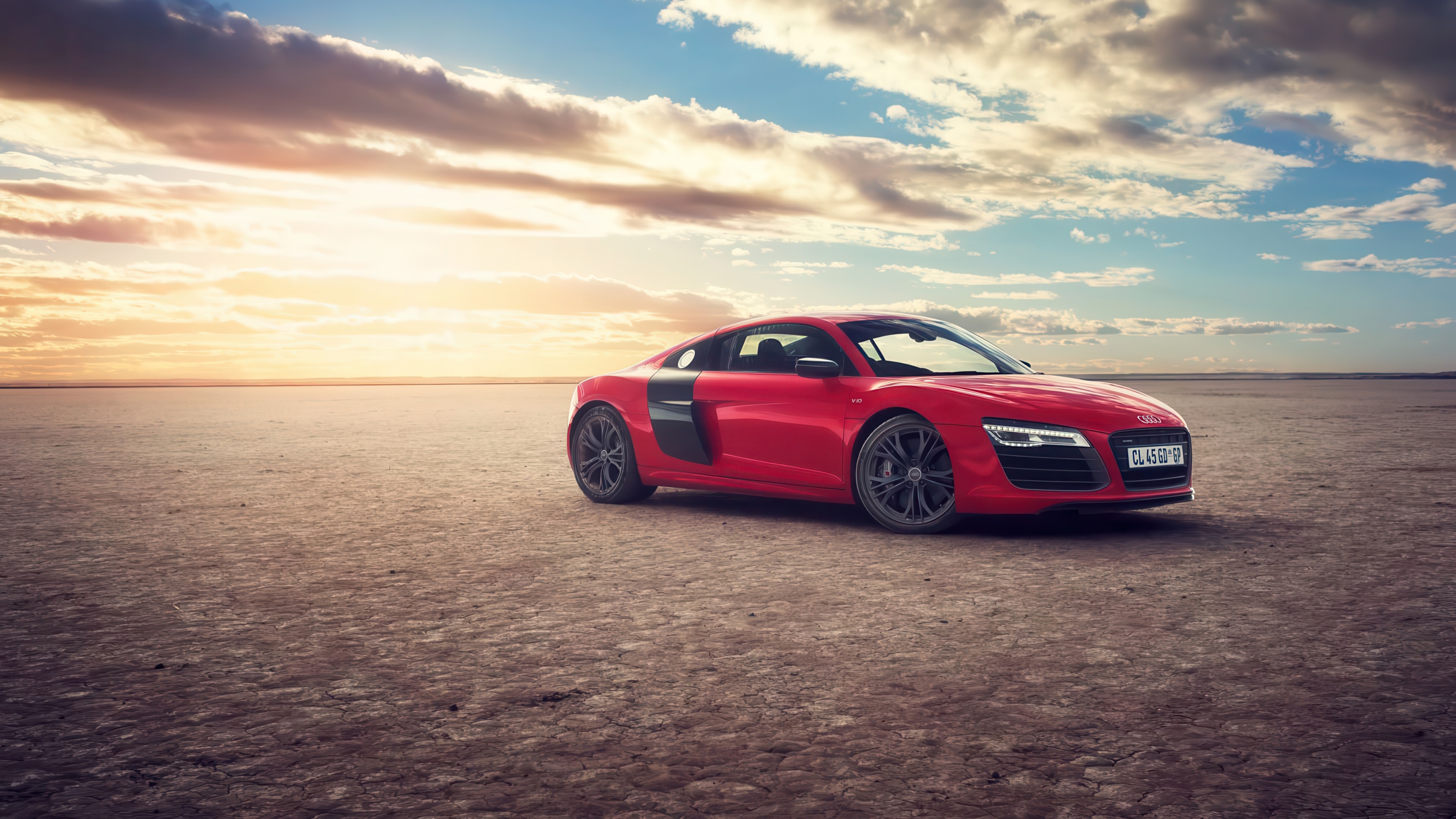 Red Audi R8 in a Desert Landscape HD Wallpaper
