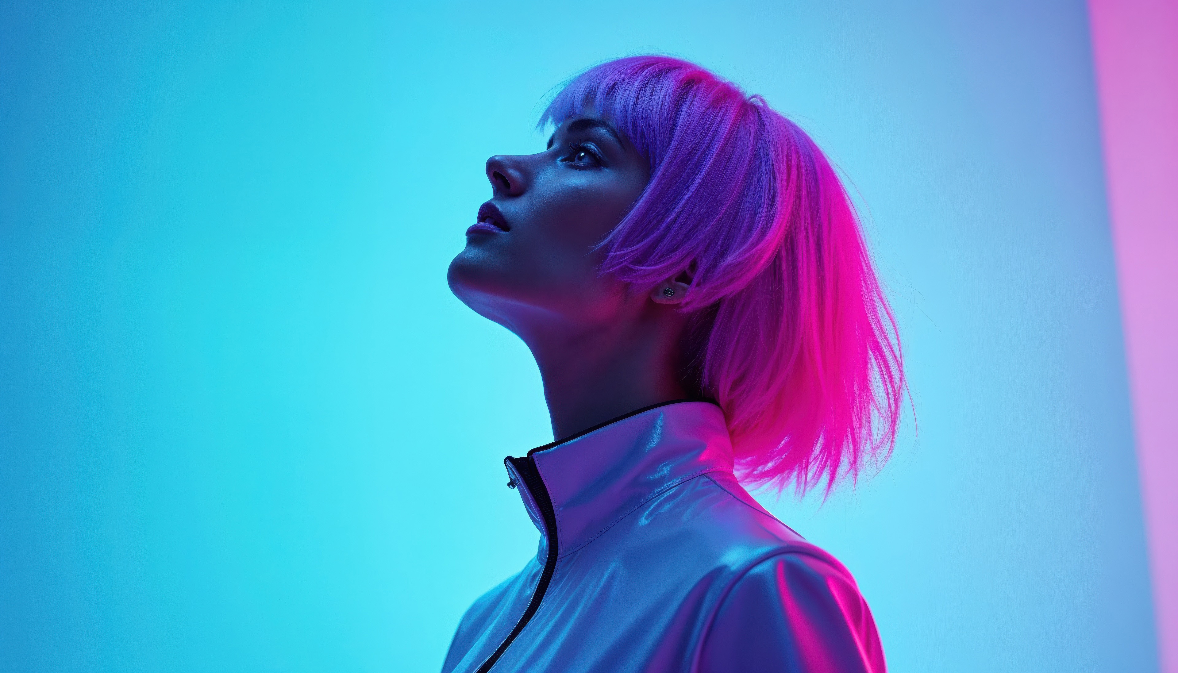 Cyberpunk girl with short purple and pink hair HD Wallpaper