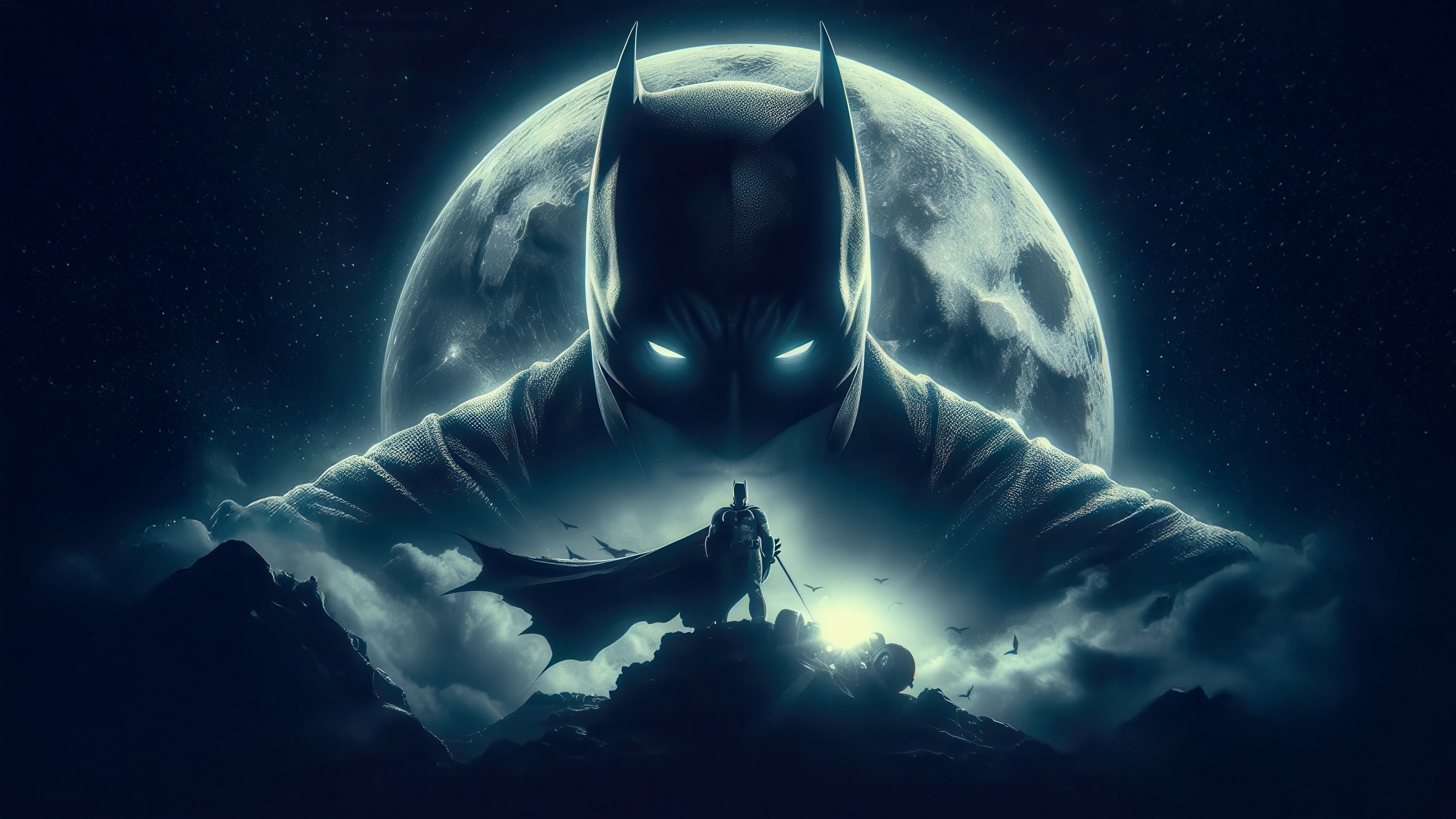 Batman in front of a large moon HD Wallpaper
