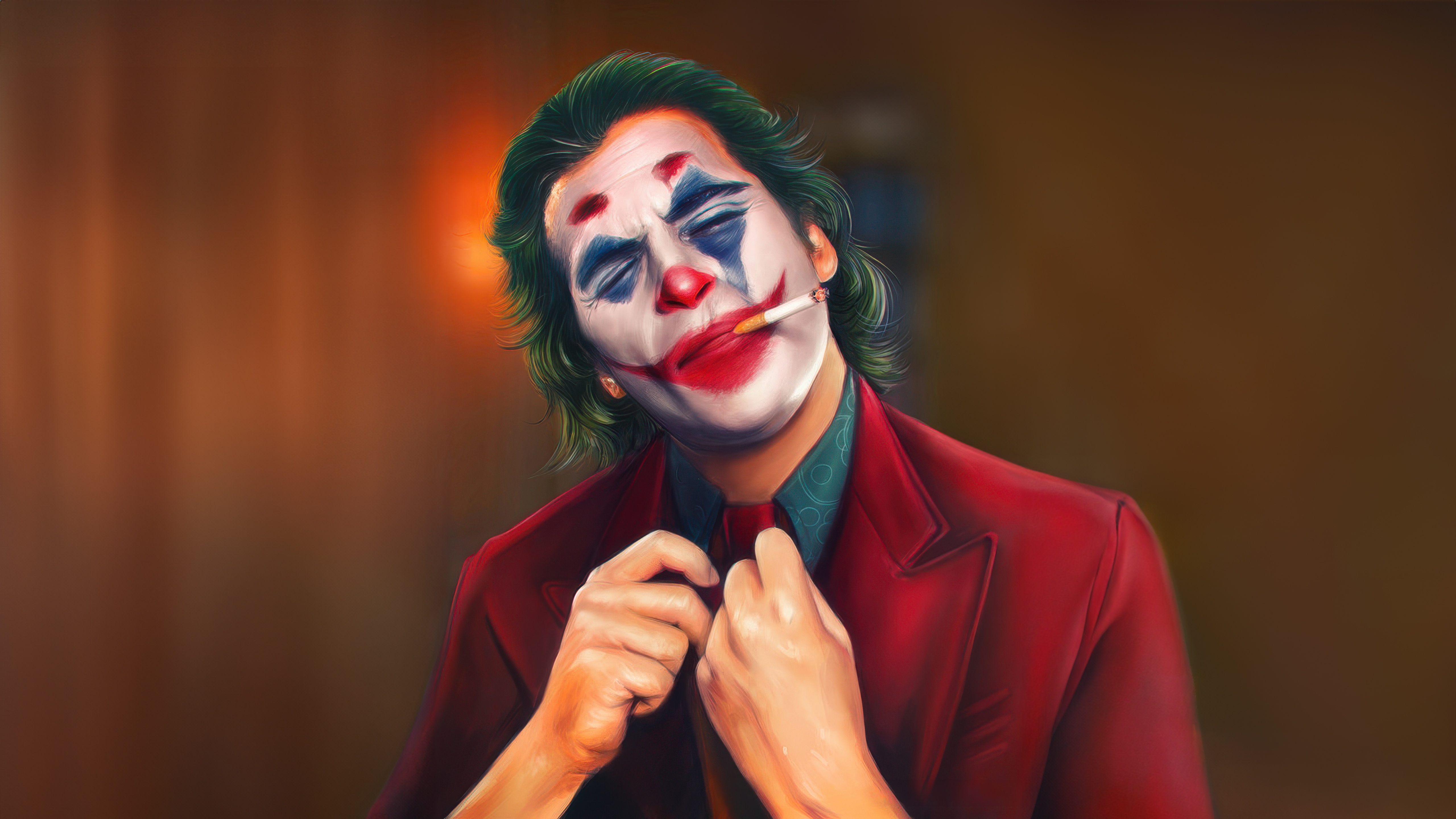 Joker adjusting his tie while smoking HD Wallpaper