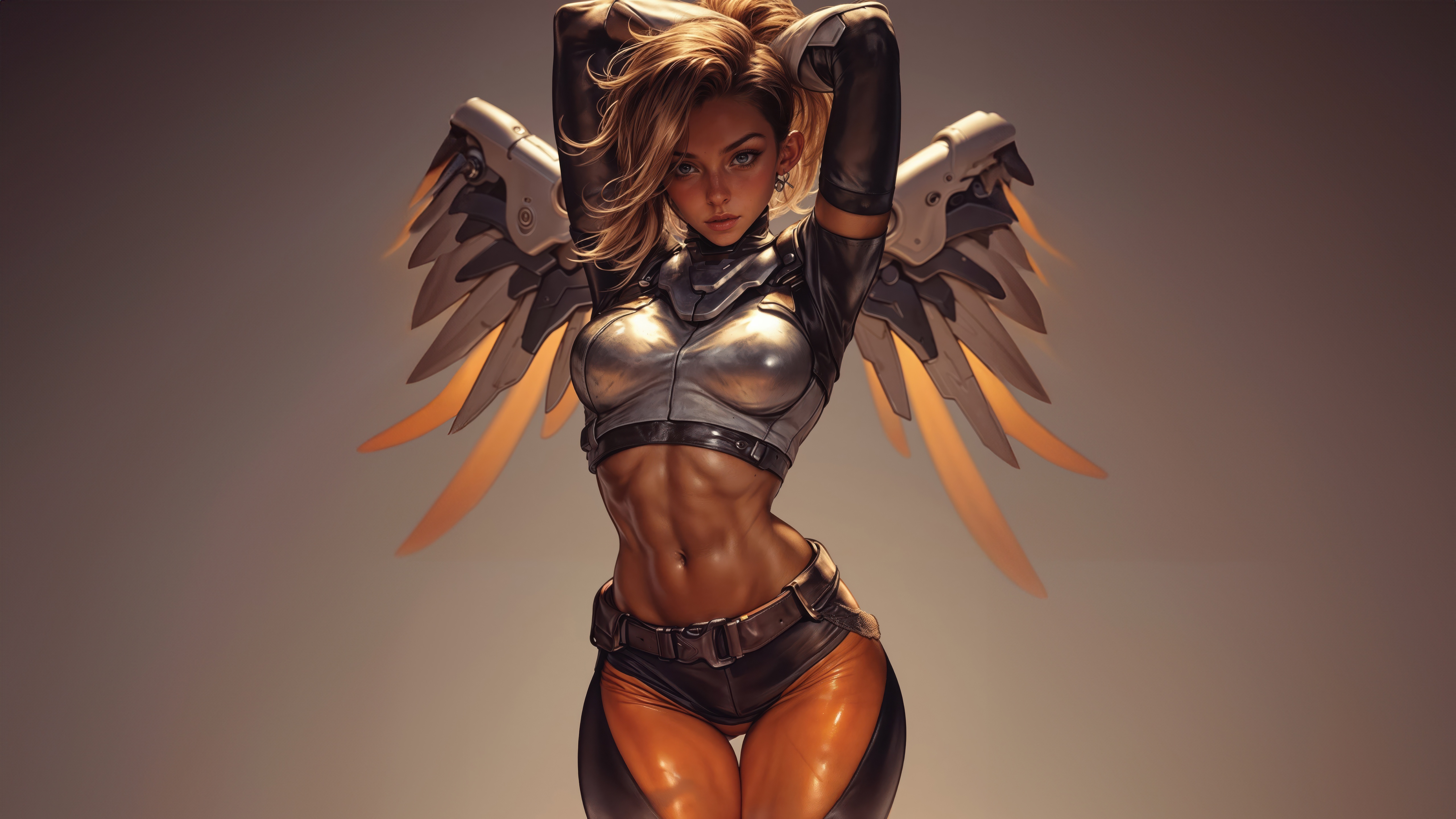 Mercy from Overwatch with mechanical wings HD Wallpaper
