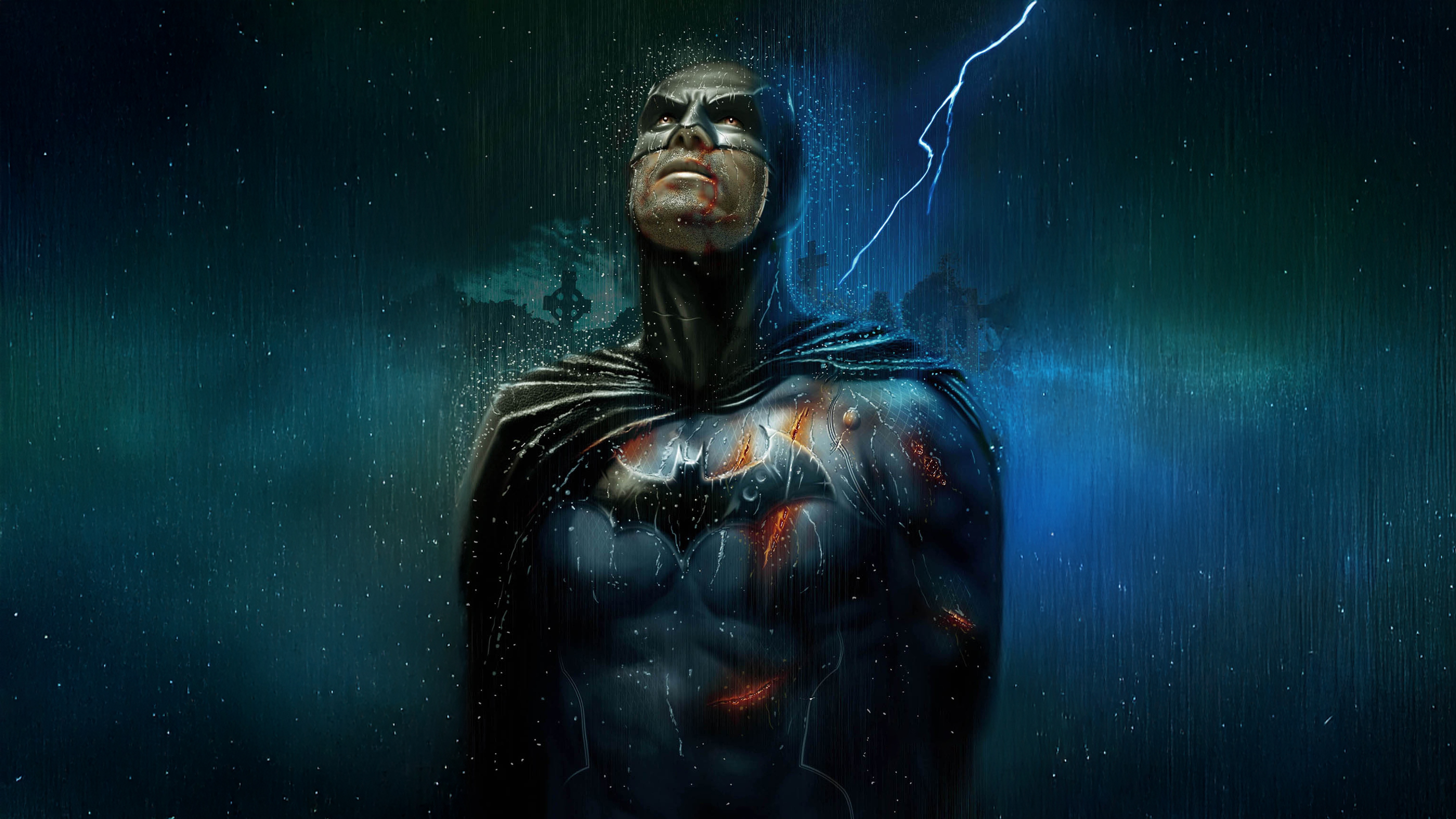Batman in the Rain with Lightning HD Wallpaper