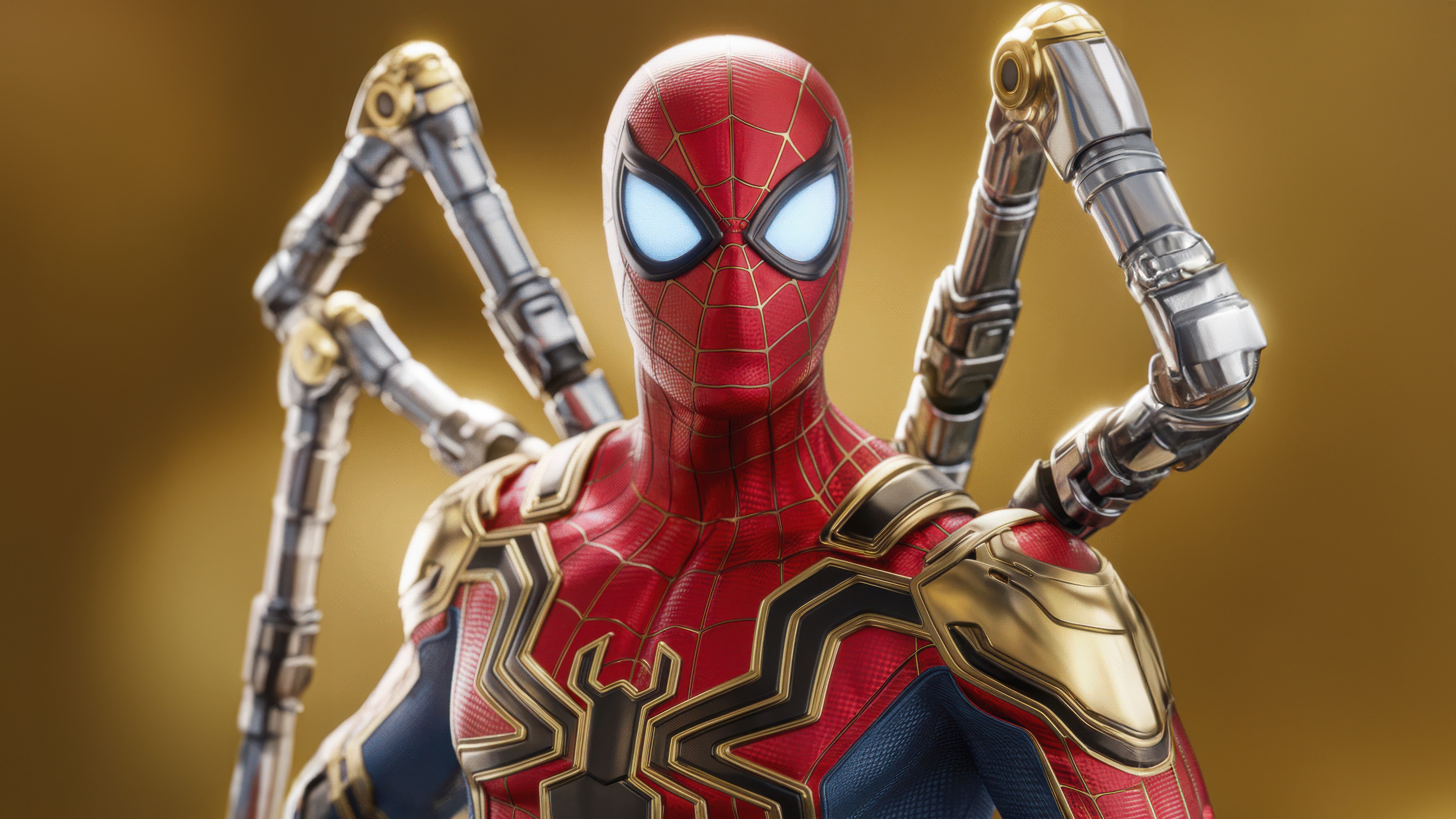 Spider-Man in the Stark Suit with Mechanical Arms HD Wallpaper