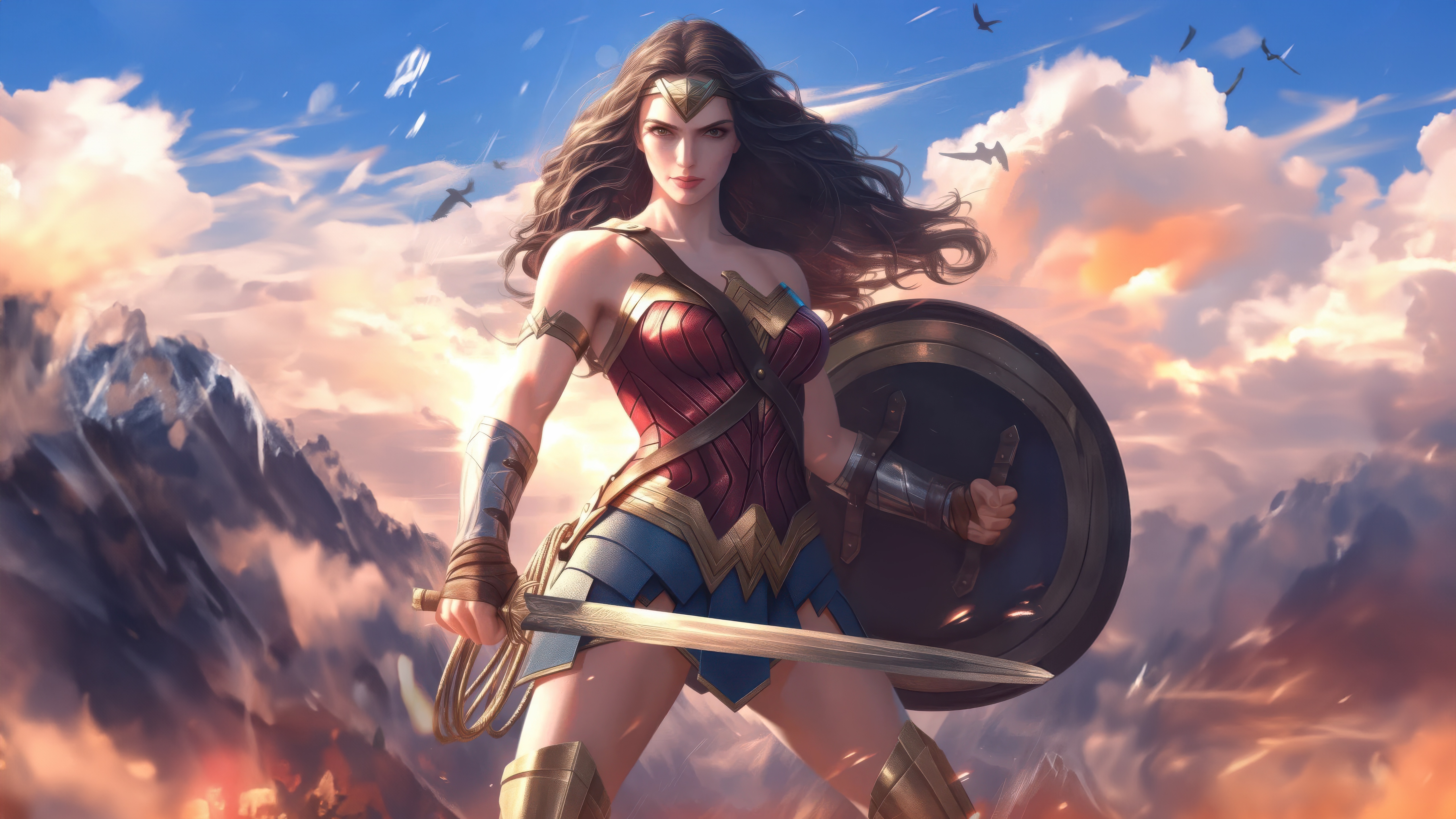 Wonder Woman with Sword and Shield HD Wallpaper