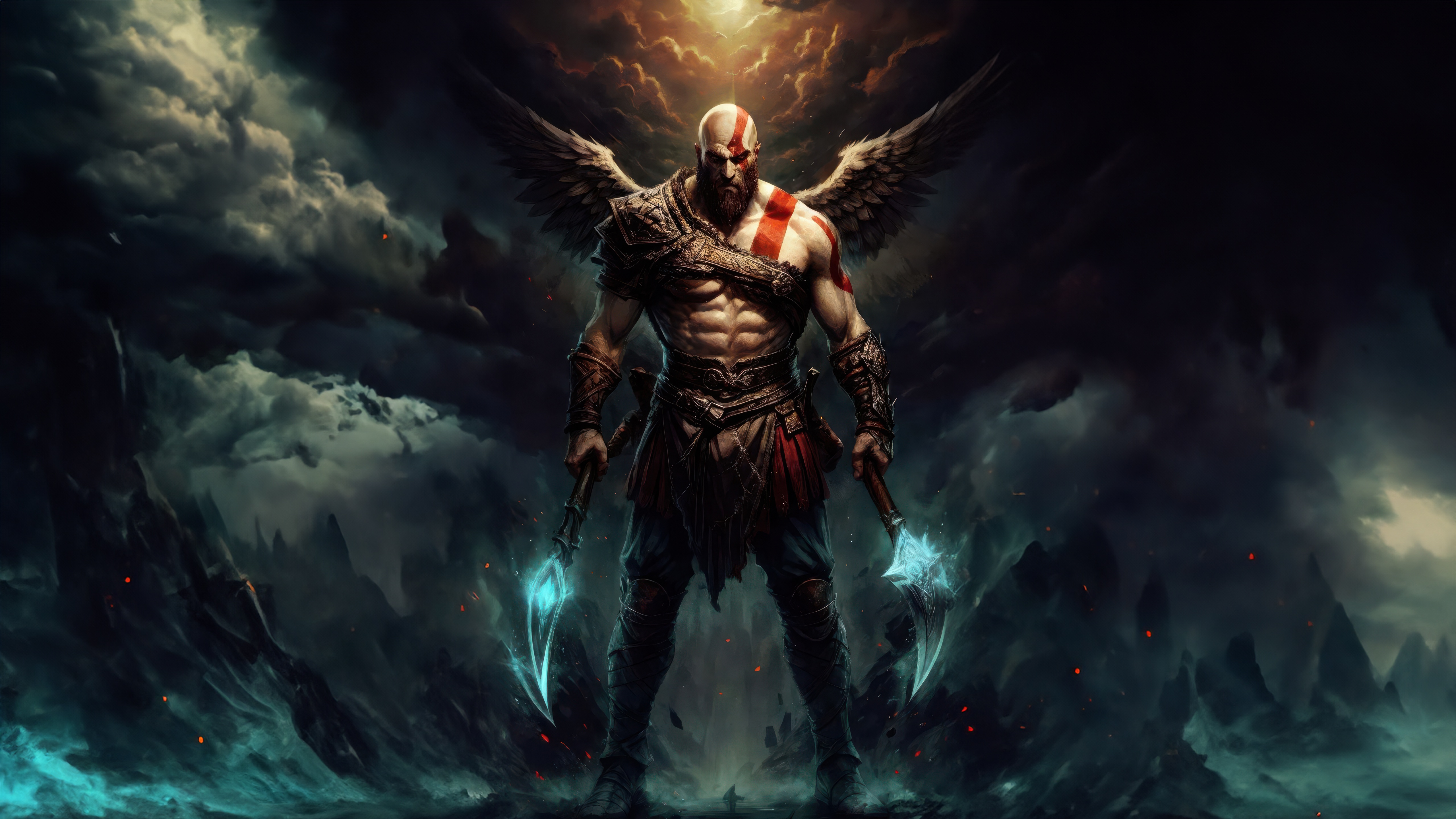 Kratos with Wings and Blades HD Wallpaper