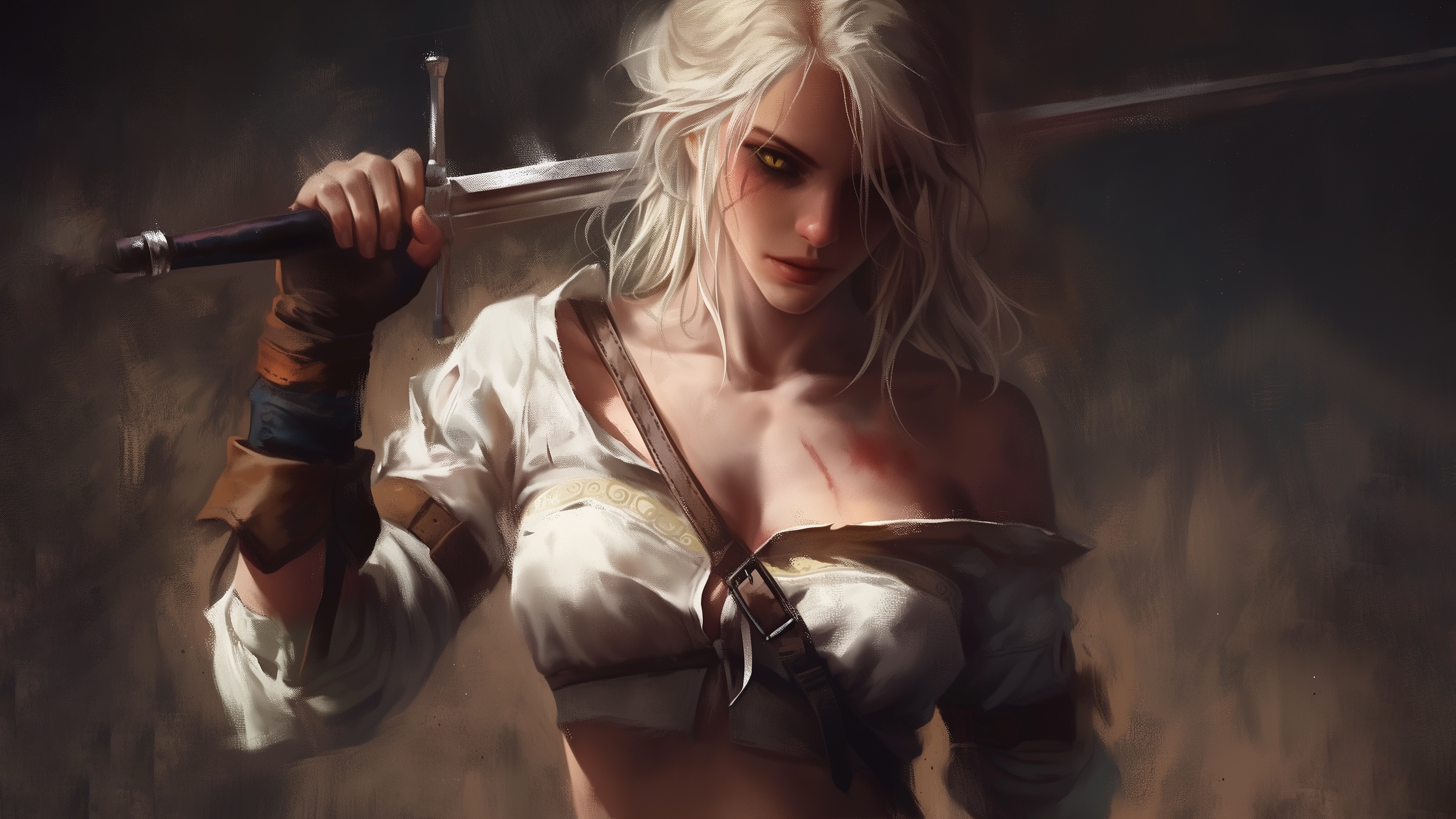 Ciri from The Witcher holding a sword HD Wallpaper