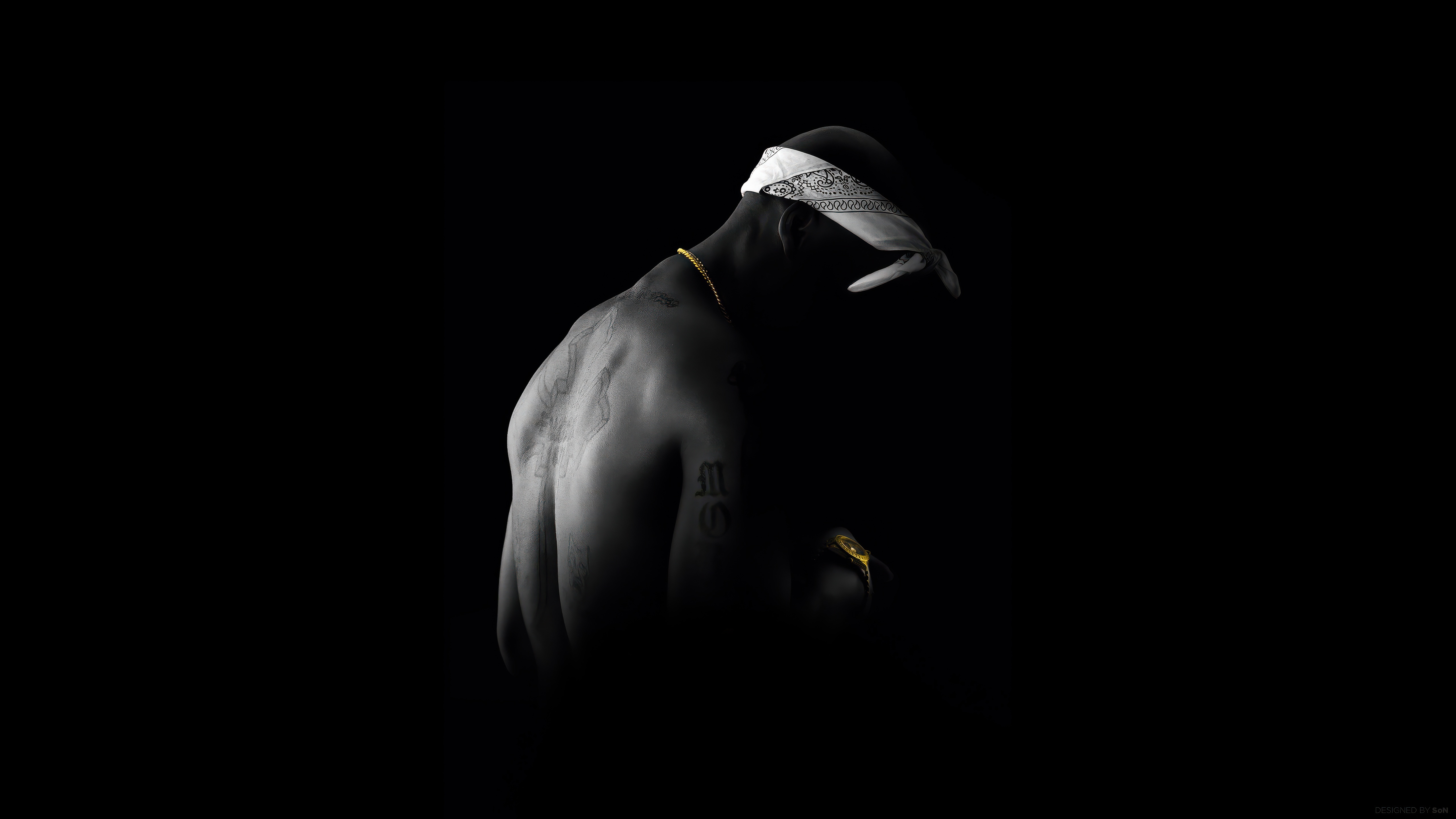Tupac Shakur with bandana and gold chain HD Wallpaper