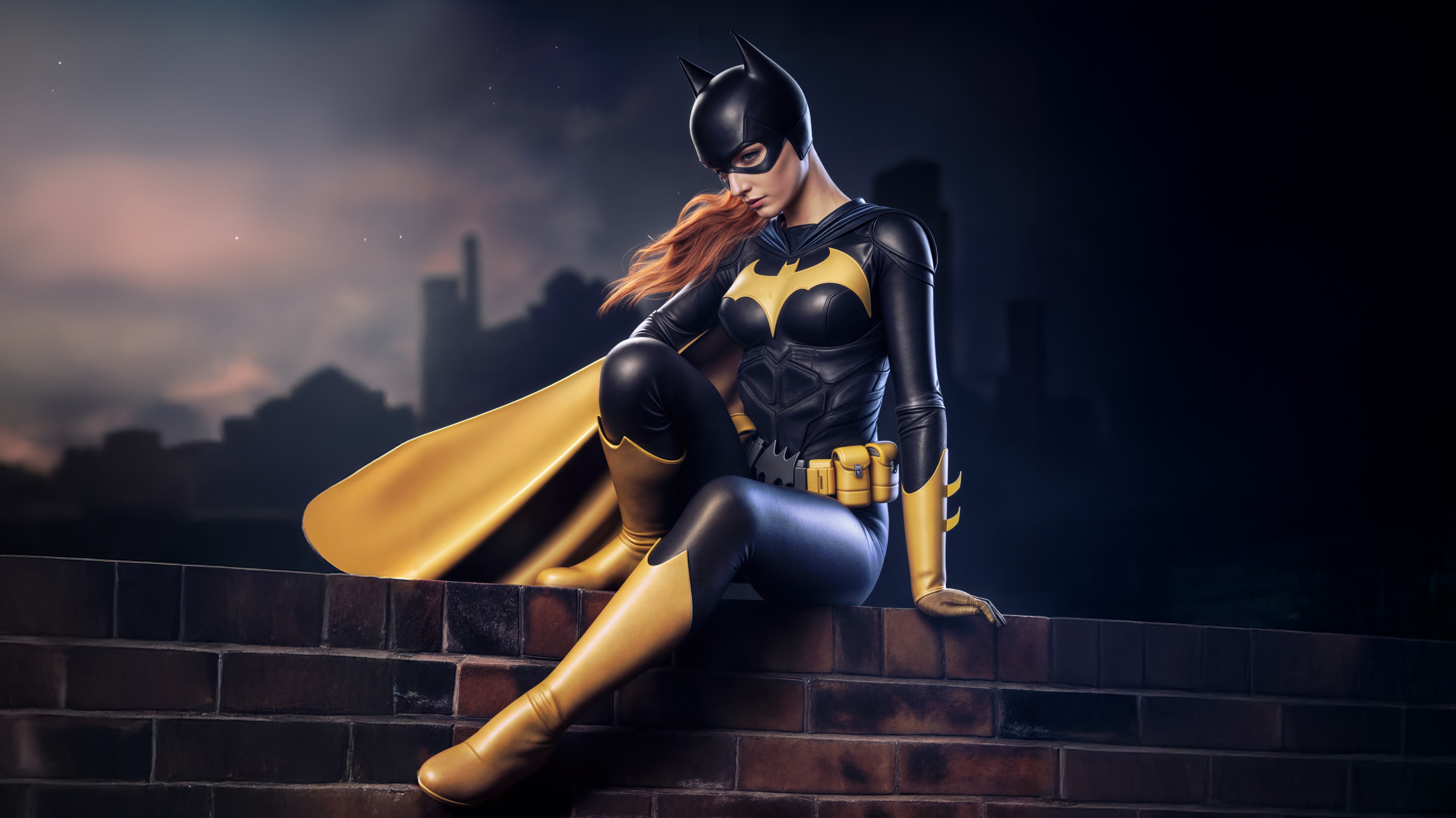 Batgirl Sitting on a Ledge at Night HD Wallpaper