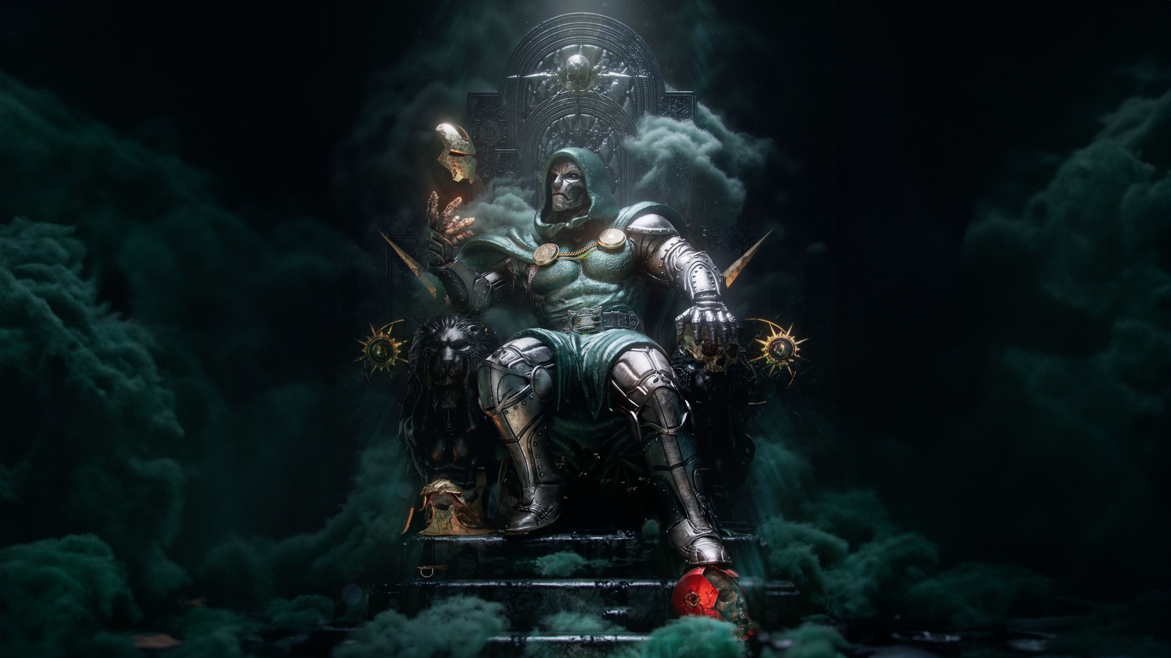 Doctor Doom sits on a throne surrounded by smoke HD Wallpaper
