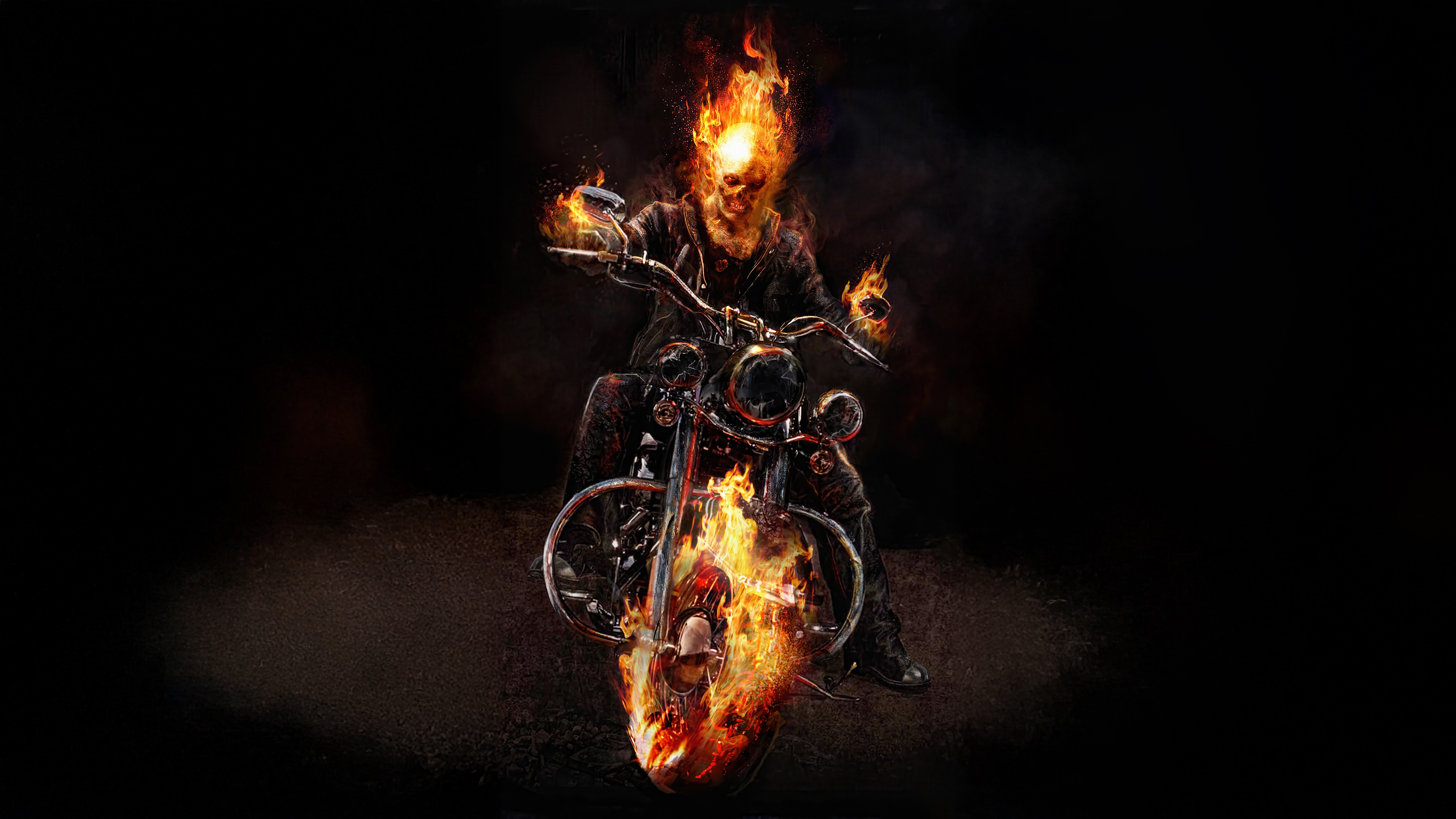 Ghost Rider on a flaming motorcycle HD Wallpaper