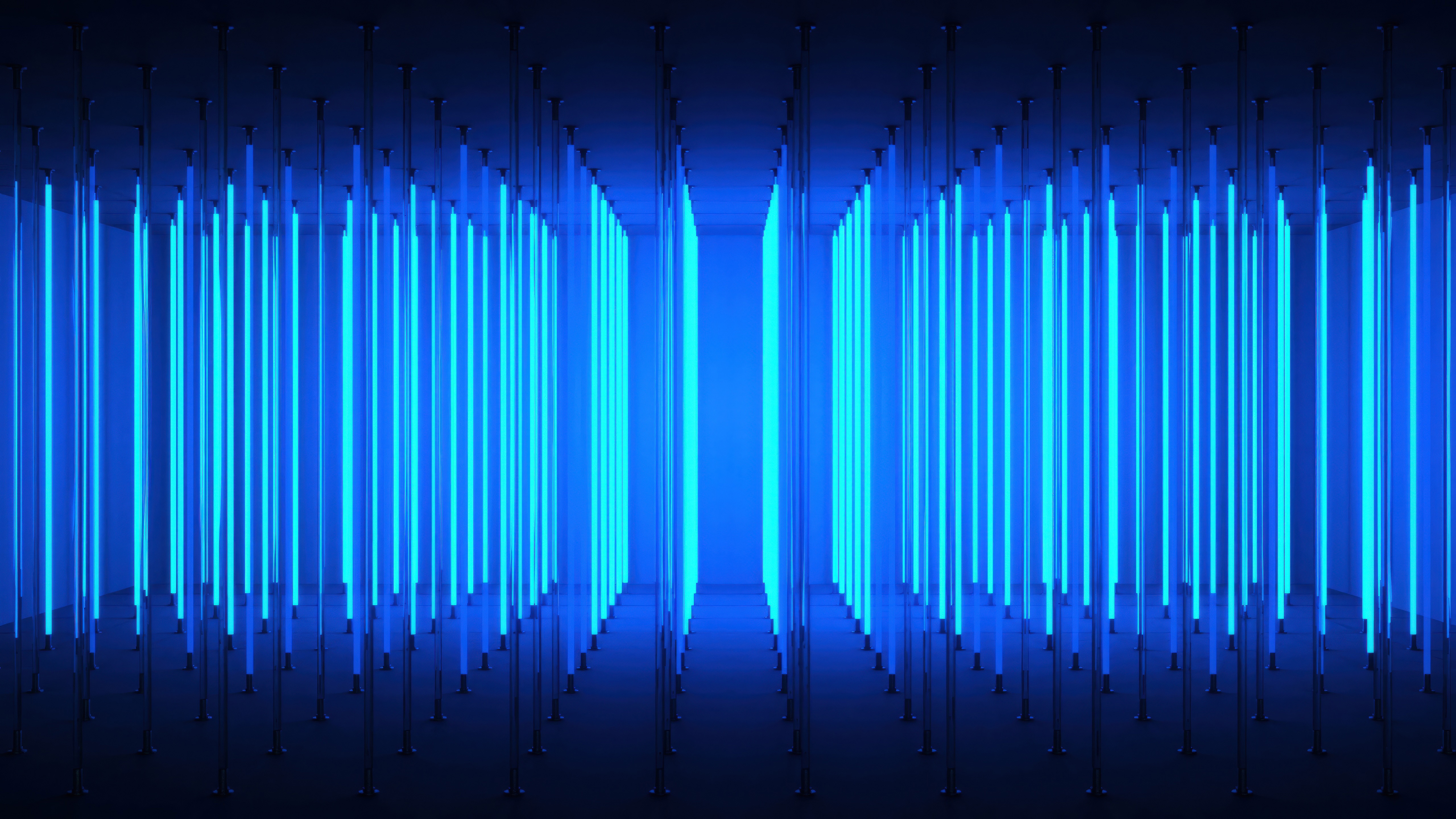 Abstract blue neon lights in a dark room HD Wallpaper