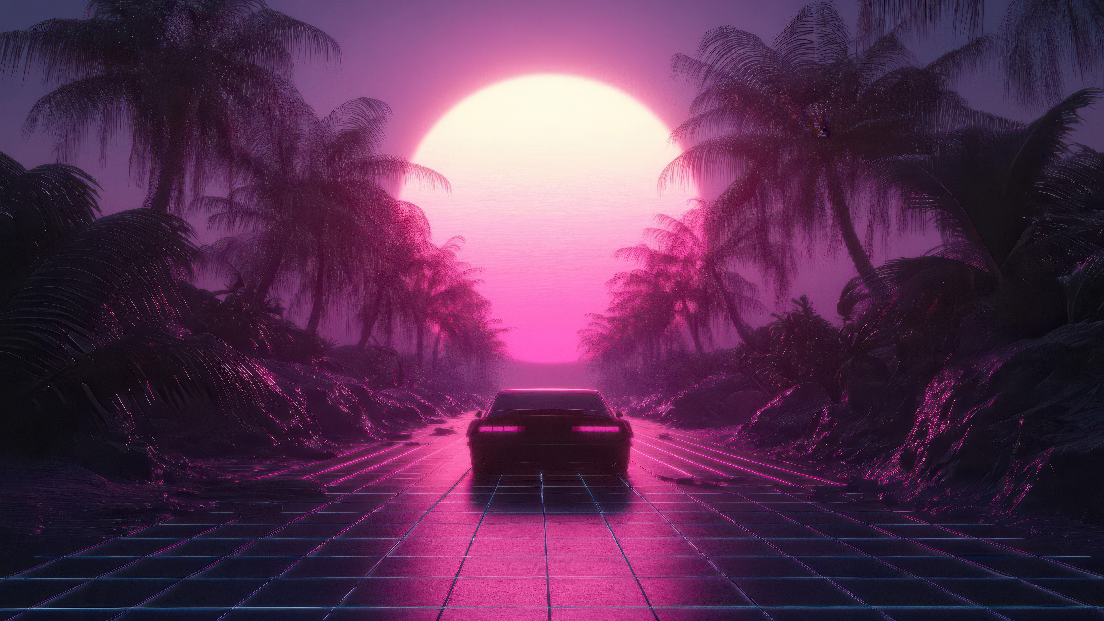 Synthwave Car Journey Through Time HD Wallpaper