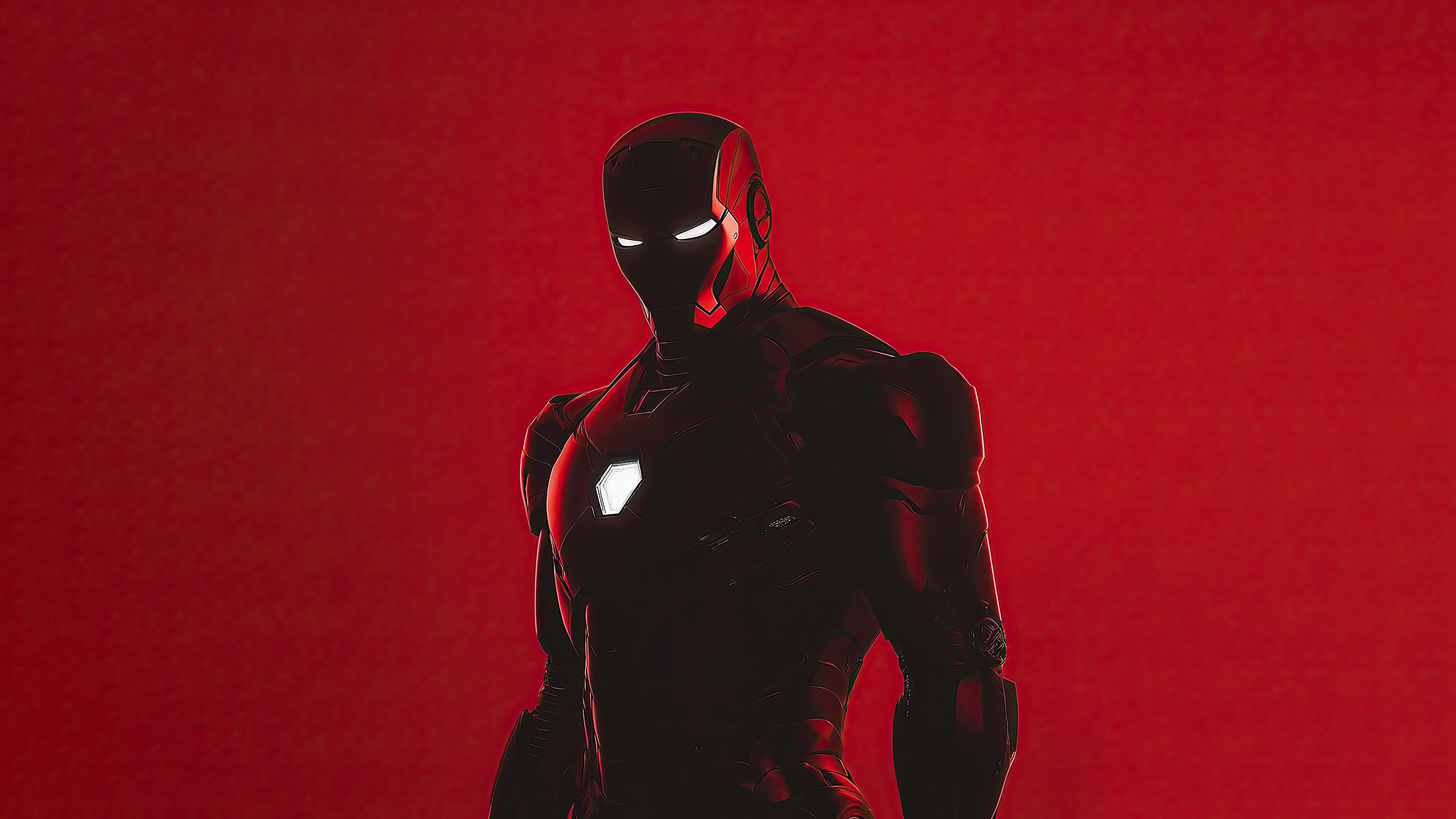 Iron Man in a dark suit on a red background HD Wallpaper