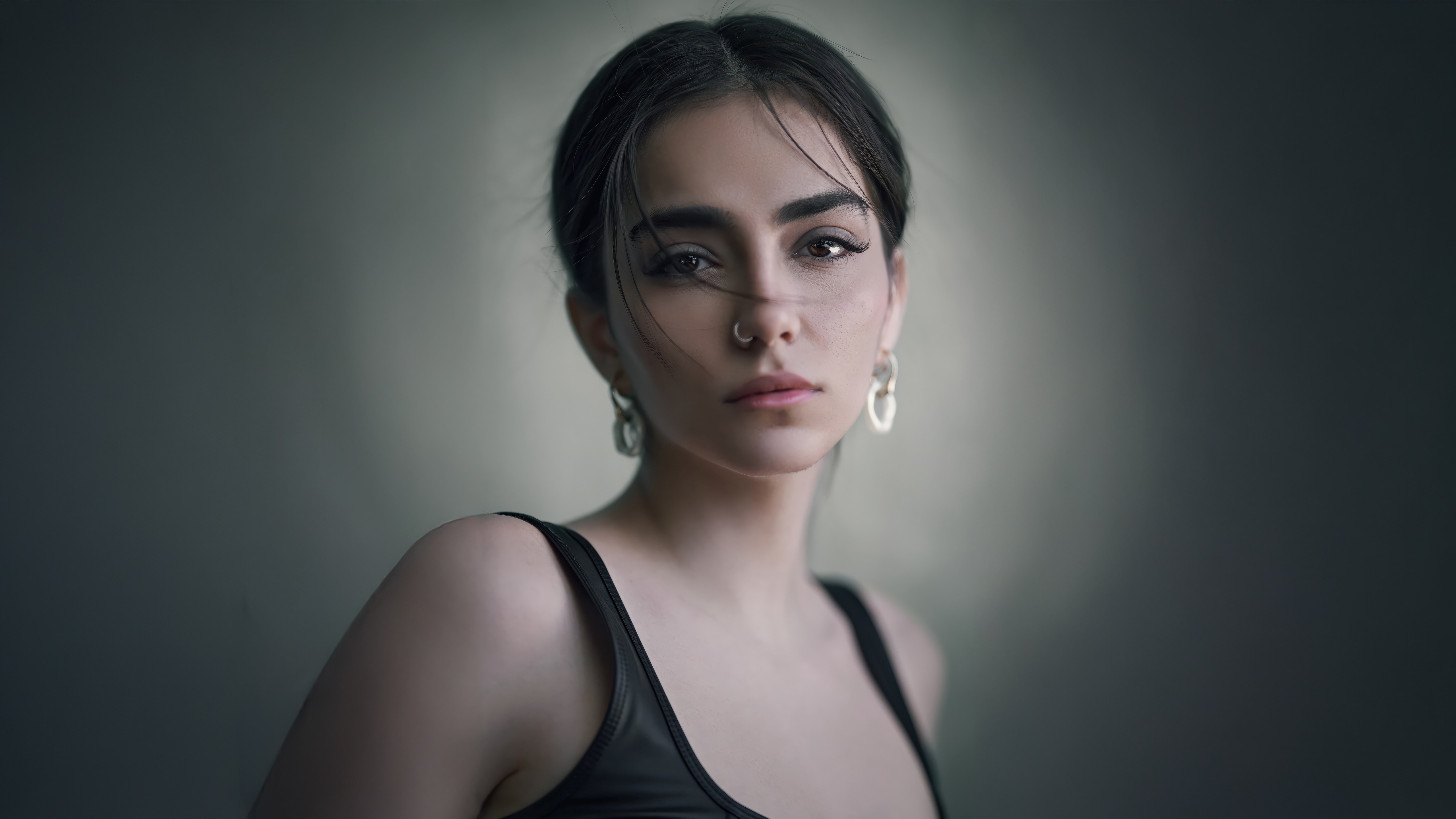 Girl with nose piercing and large earrings HD Wallpaper