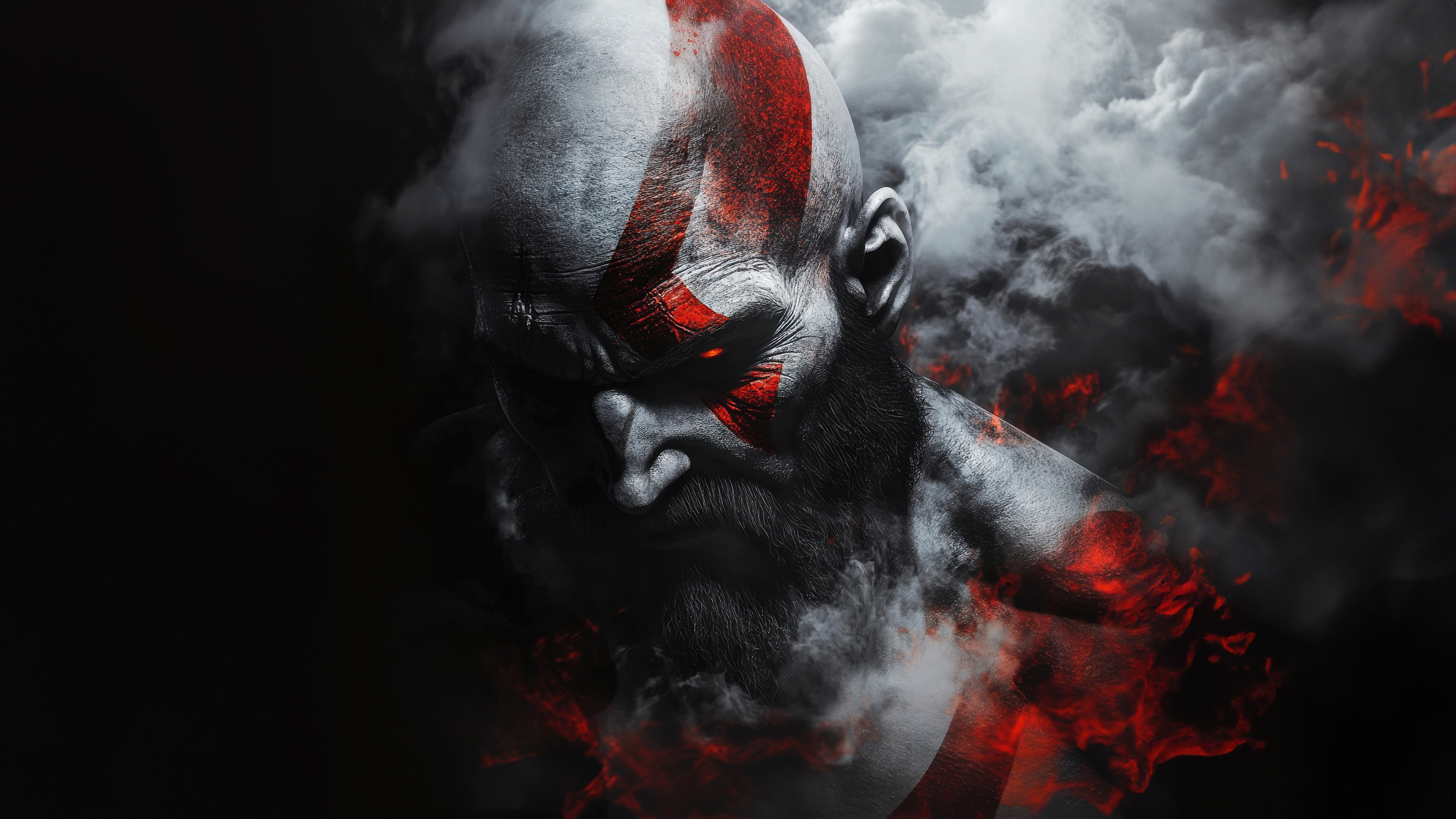 Kratos with red markings and smoke HD Wallpaper