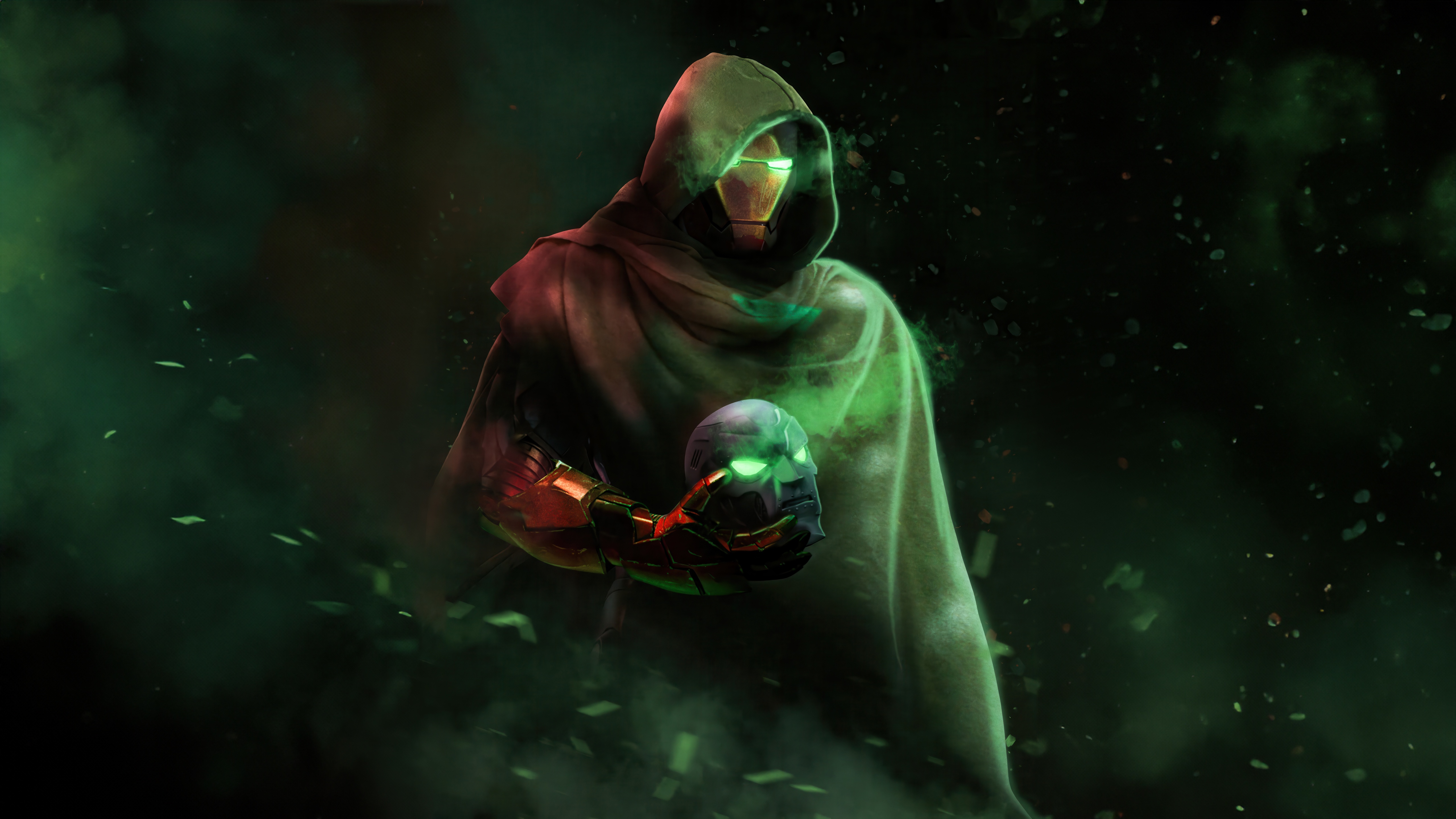 Doctor Doom holding a skull with glowing eyes HD Wallpaper
