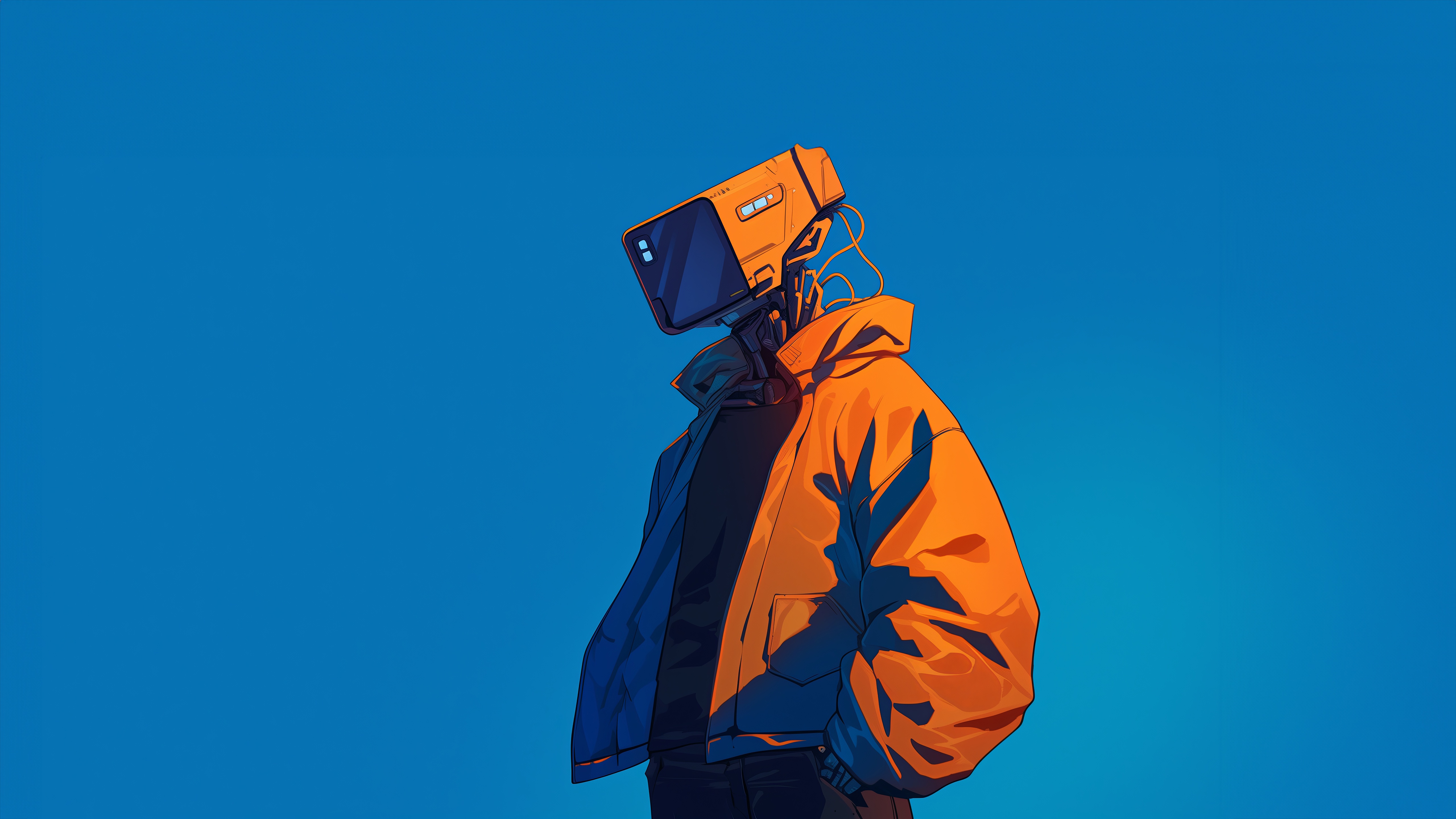Robot with a monitor for a head wearing a jacket HD Wallpaper