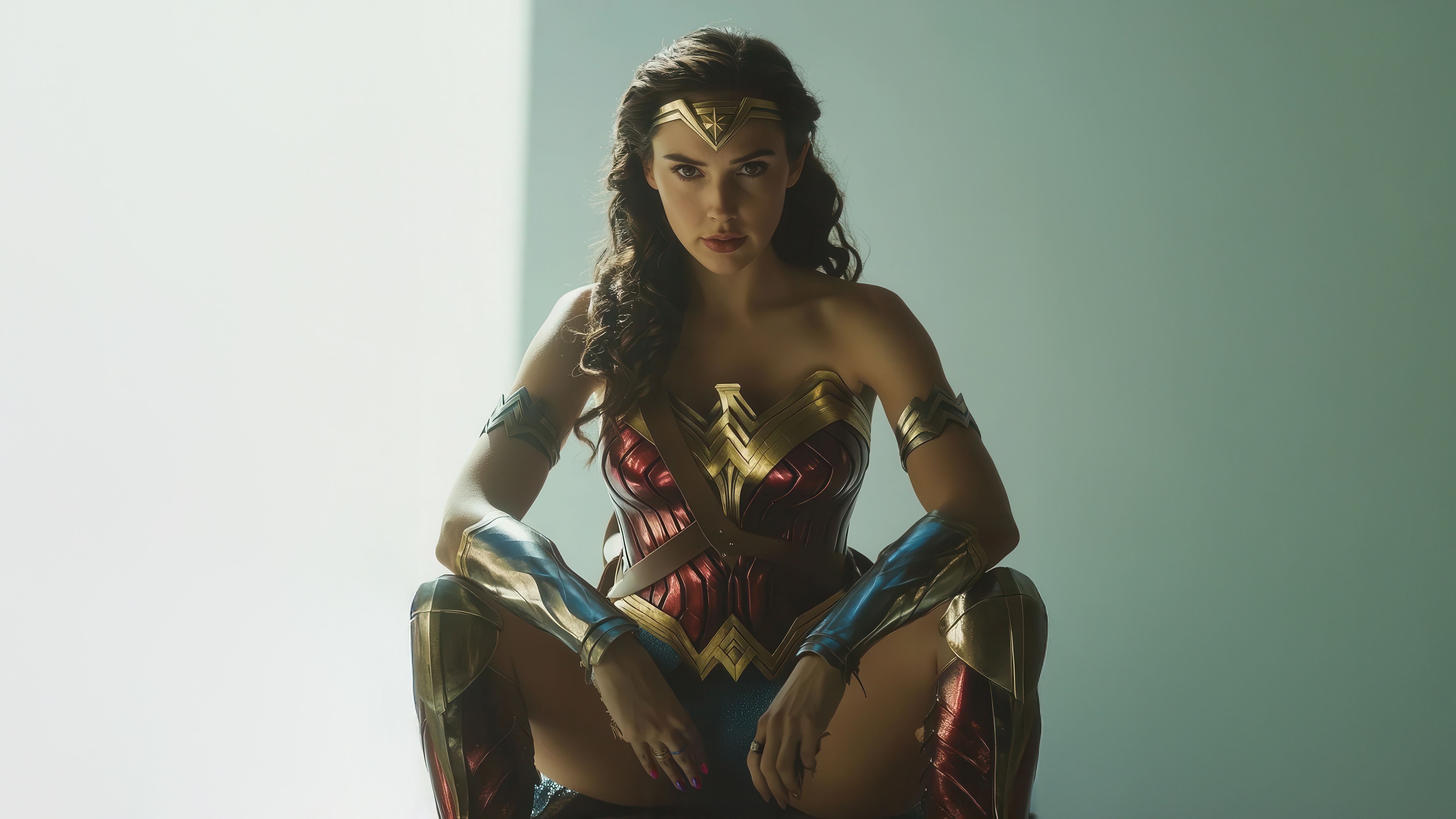 Wonder Woman in costume sitting HD Wallpaper