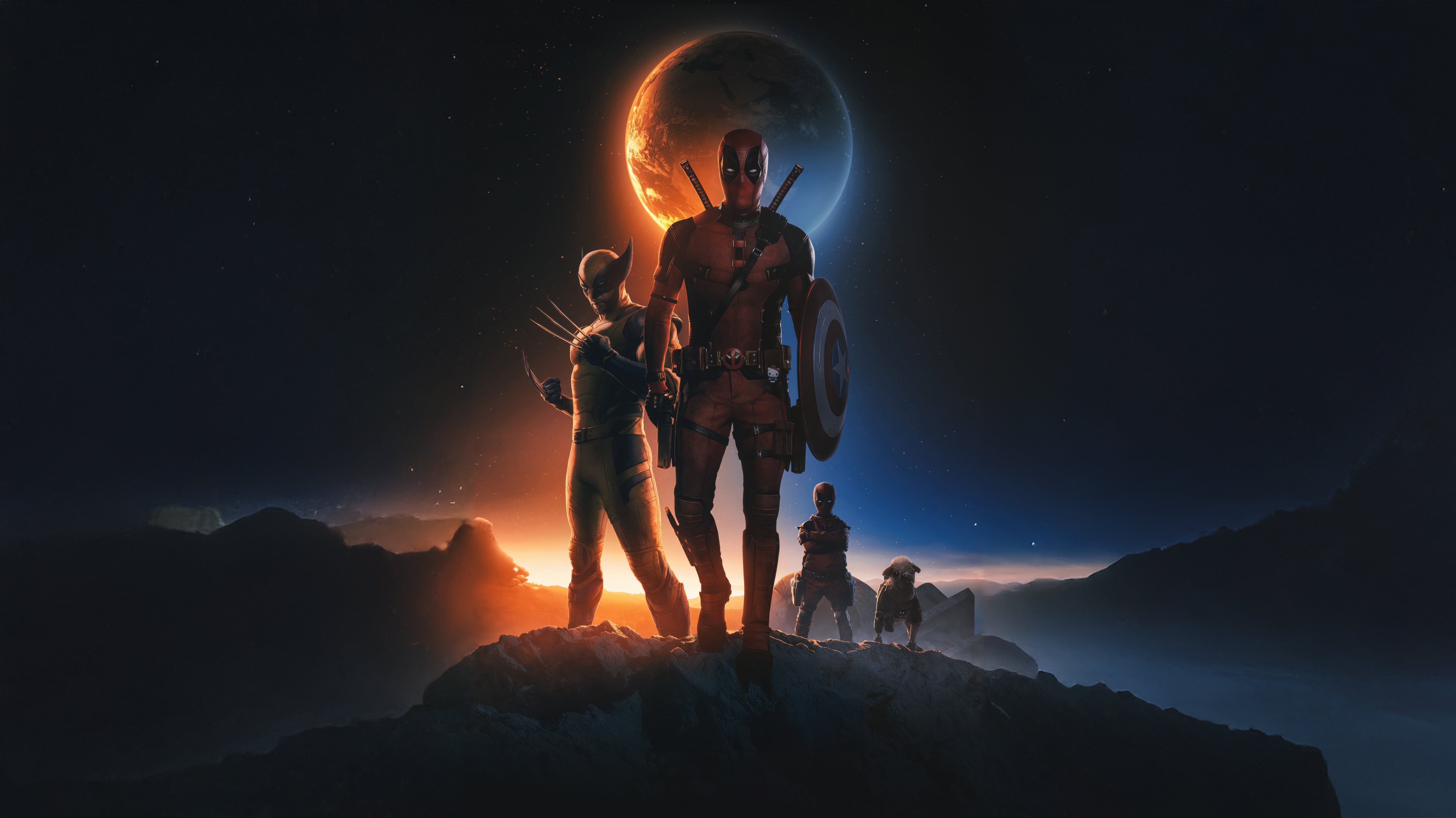 Deadpool and Wolverine on a rocky planet HD Wallpaper