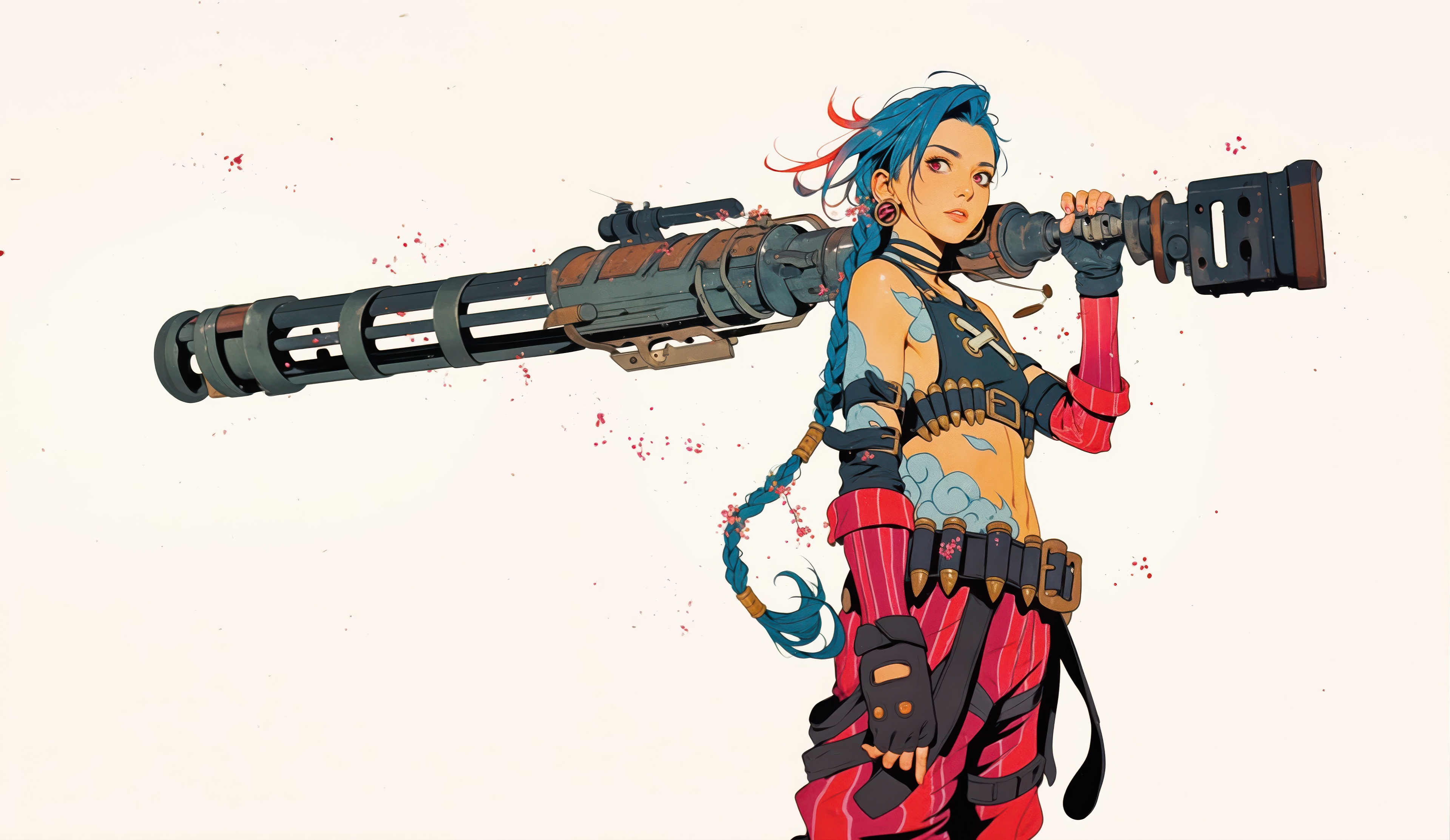 Jinx with a large minigun HD Wallpaper