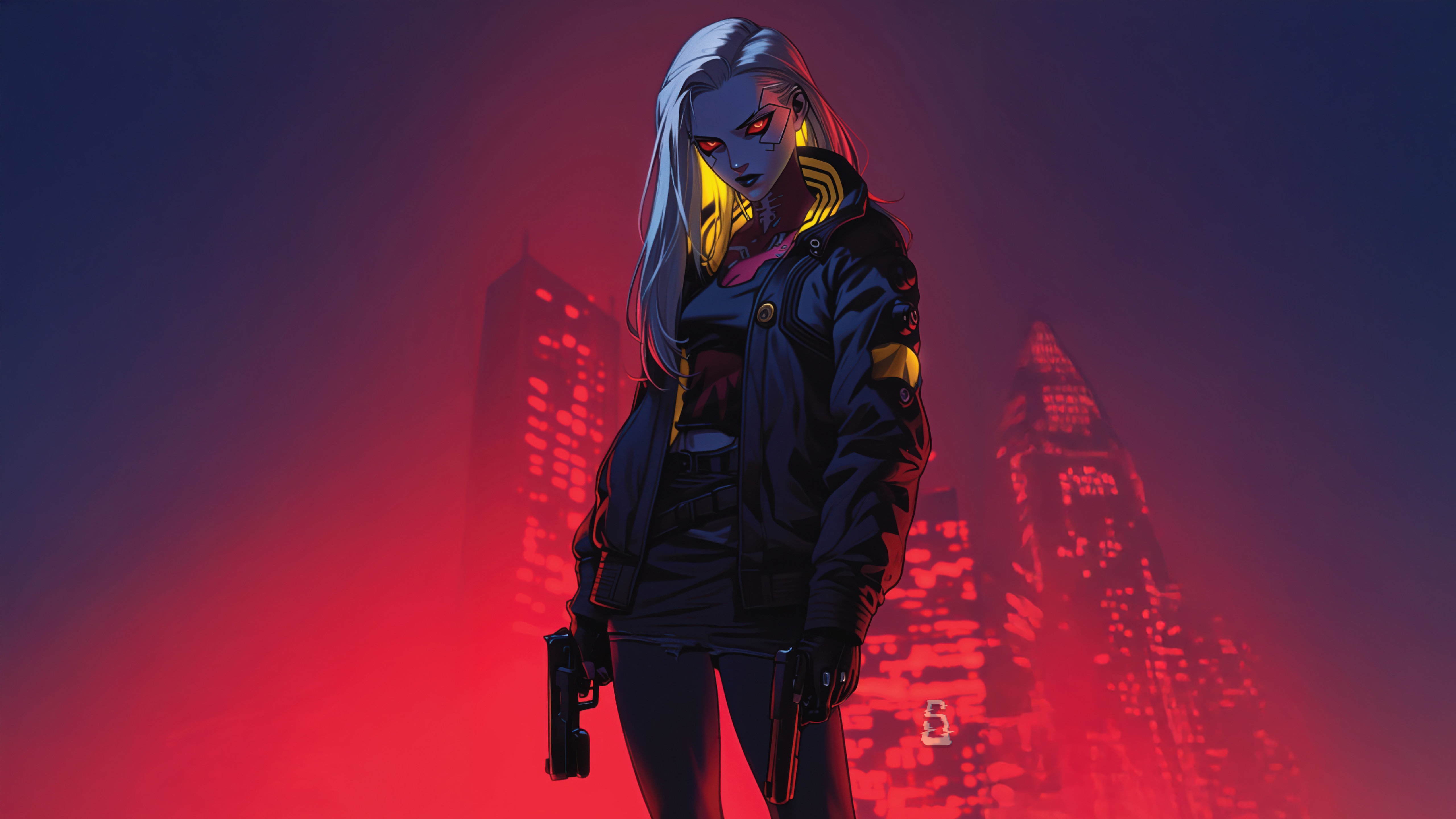 Cybernetic Assassin in Neon City HD Wallpaper