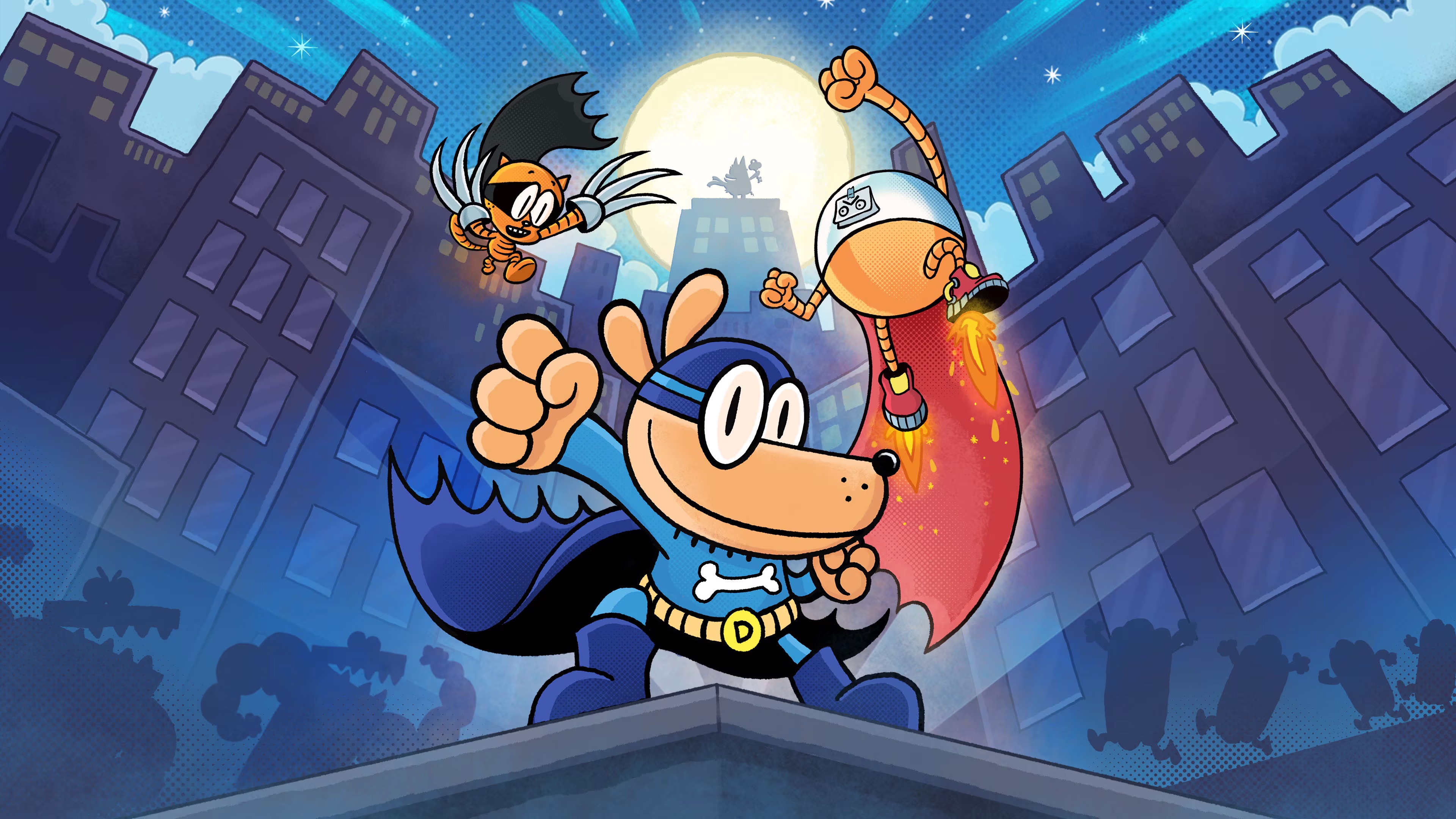 Dog Man and friends on a rooftop HD Wallpaper