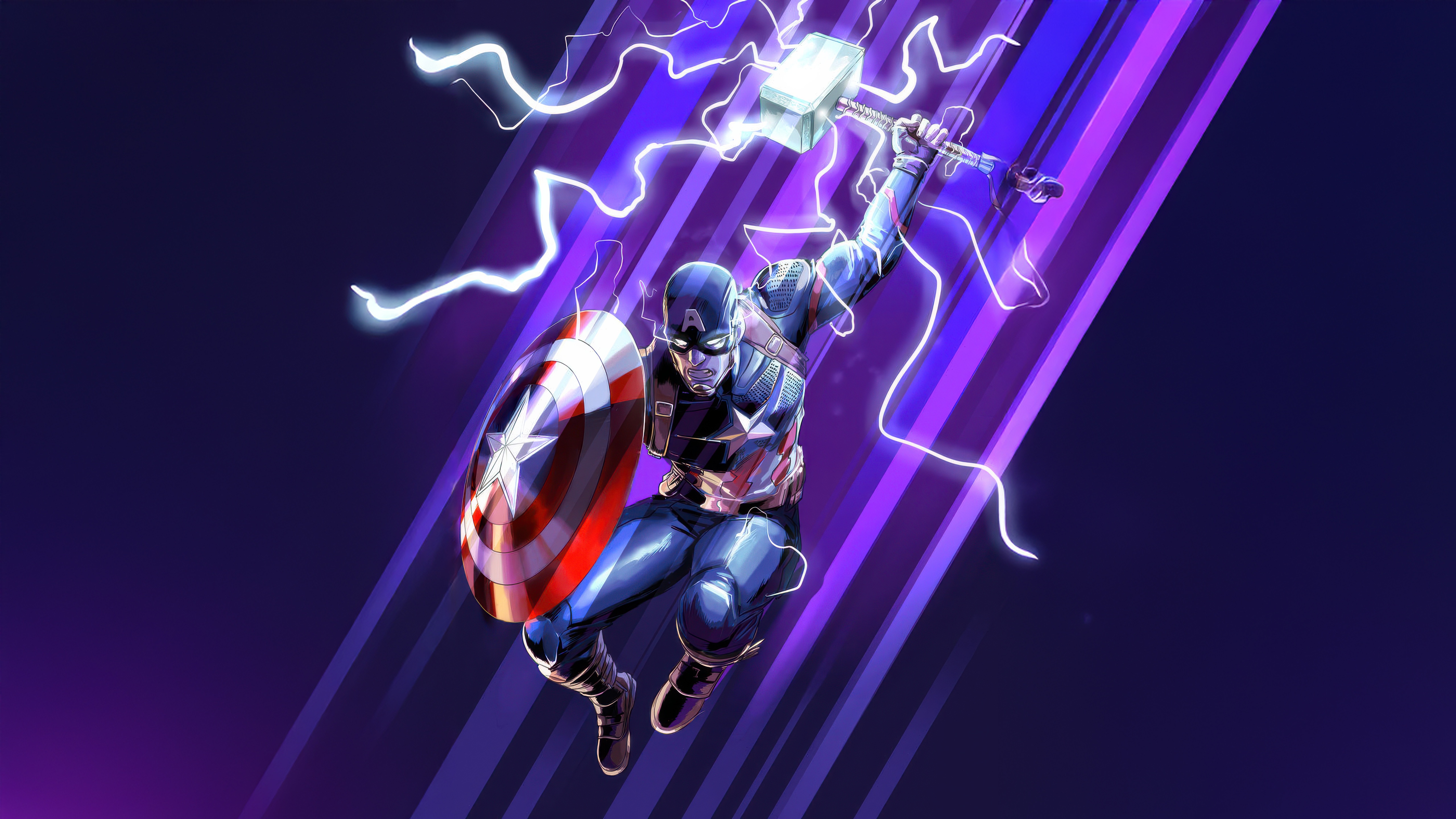 Captain America wields Mjolnir with lightning HD Wallpaper