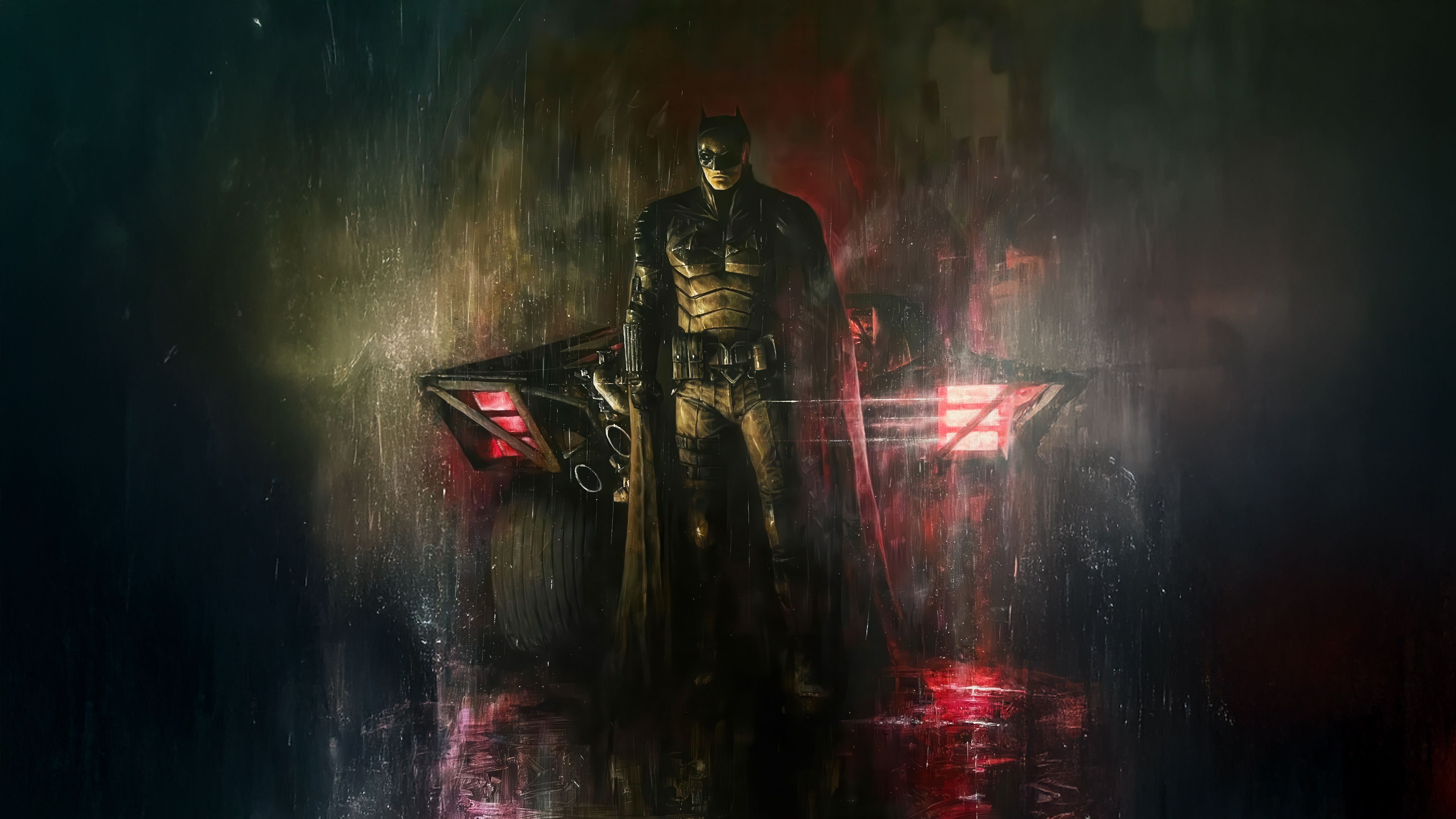 Batman and his Batmobile in the rain HD Wallpaper