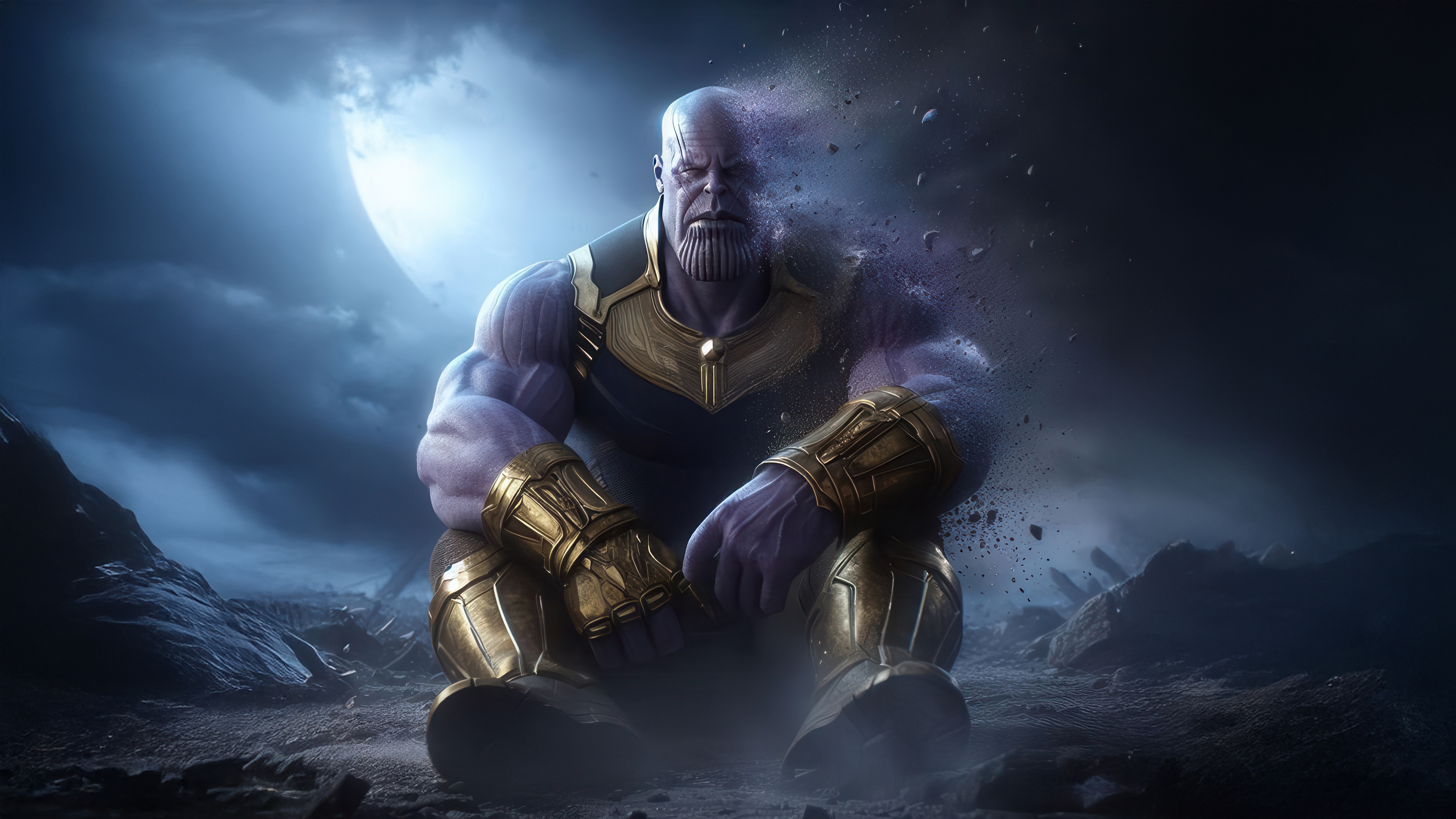 Thanos sitting on a desolate planet HD Wallpaper